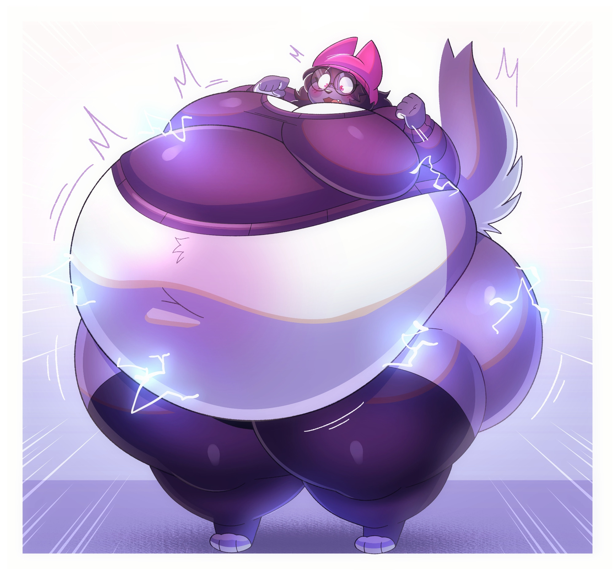 He starts to bloat and inflate like a balloon due to an overflow of excess magic
