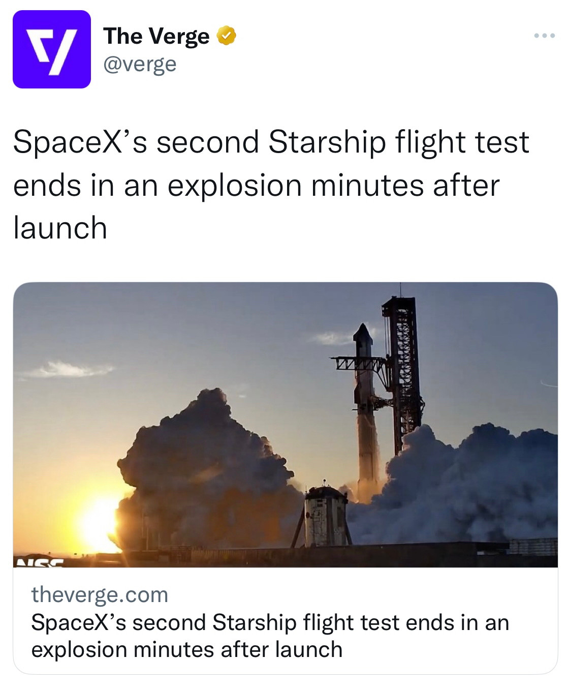 News about the second Starship test flight exploding minutes after launch