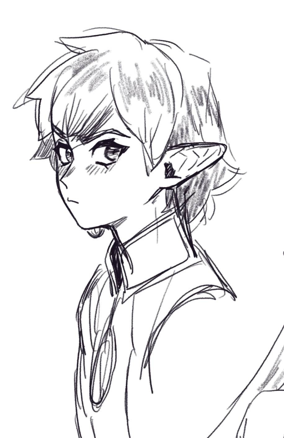 portrait of a young elf-like person with short hair and pouty face