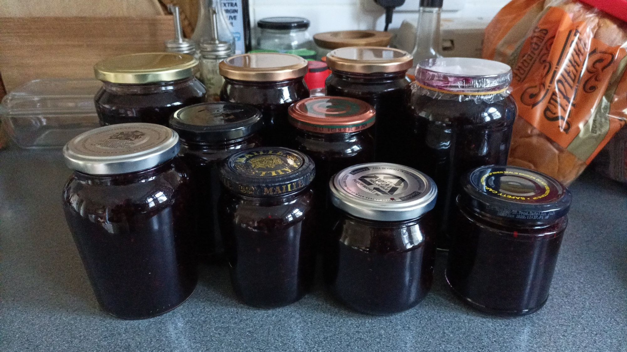 in jars of varying sizes, 10lb of bramble jam