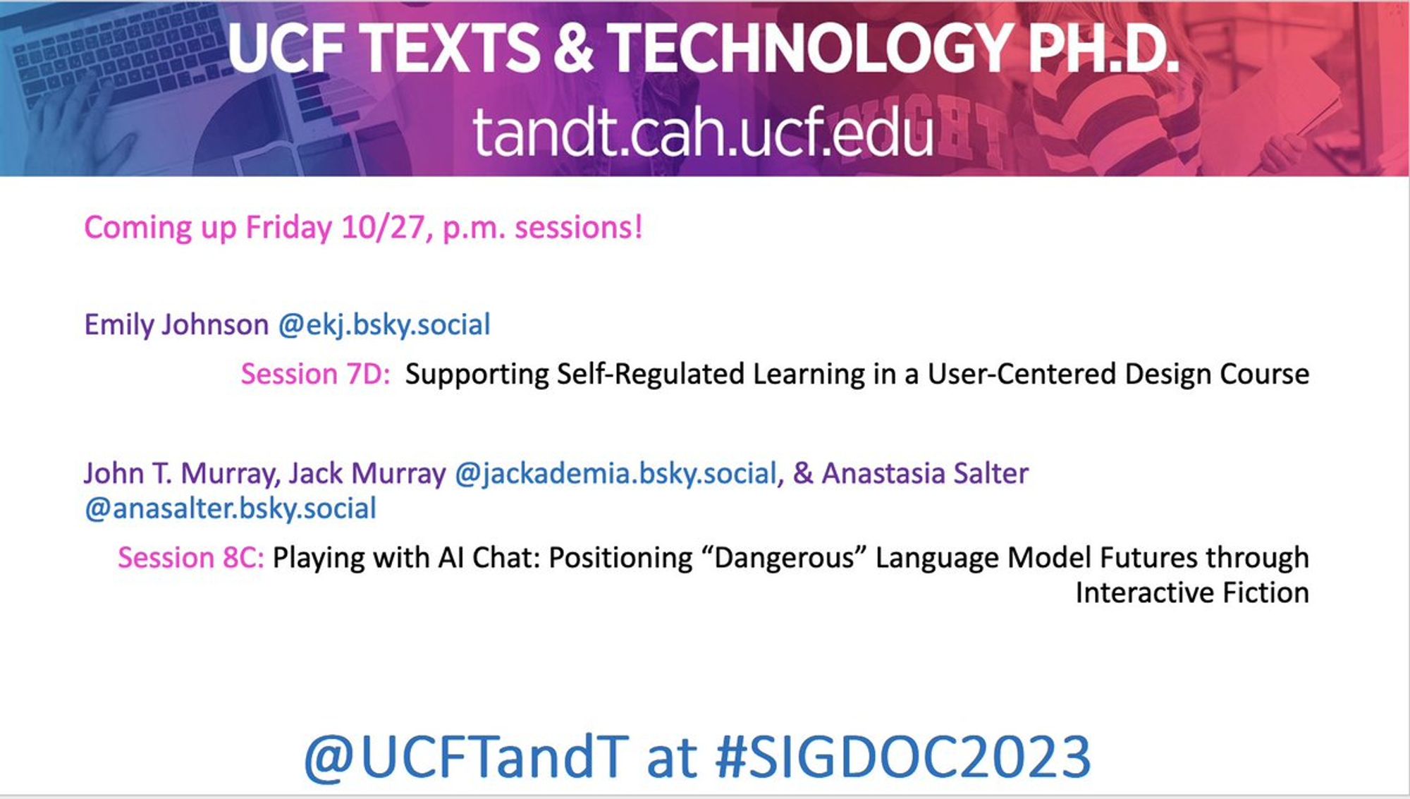 Screenshot of TandT Friday afternoon schedule at SIGDOC23