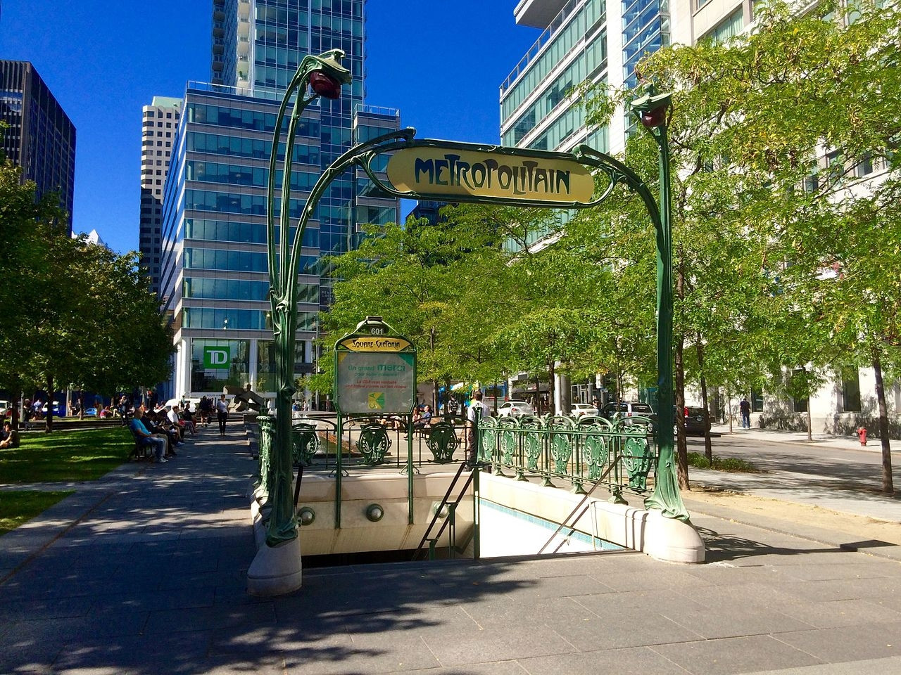 Montreal's Square Victoria metro station's Hector Guimard entrance, using a standard Parisian metro arch over a simple stairway down to the station. Unfortunately it severely reduces payouts for planning, engineering and construction firms.