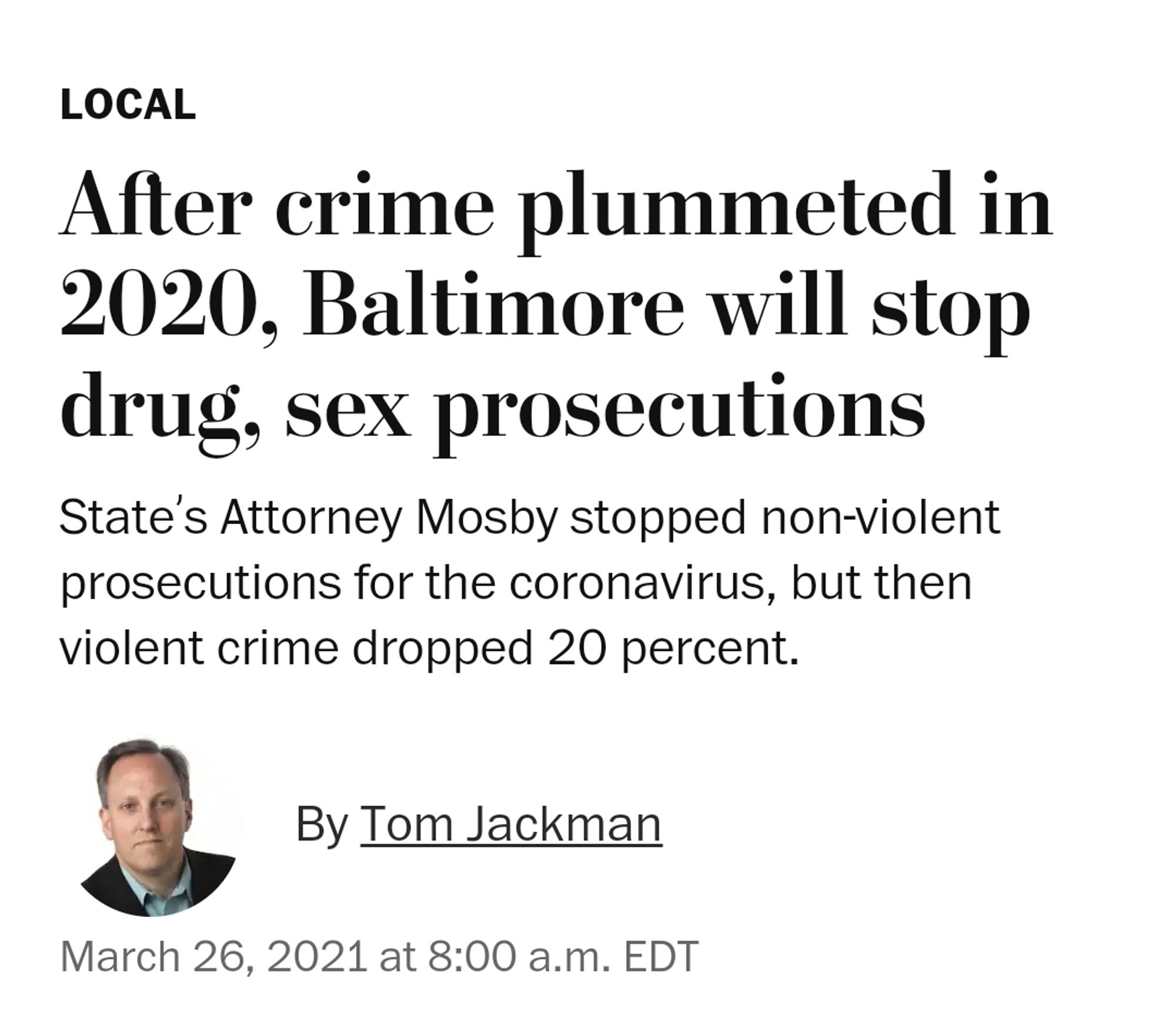 After crime plummeted in 2020, Baltimore will stop drug, sex prosecutions
State’s Attorney Mosby stopped non-violent prosecutions for the coronavirus, but then violent crime dropped 20 percent.