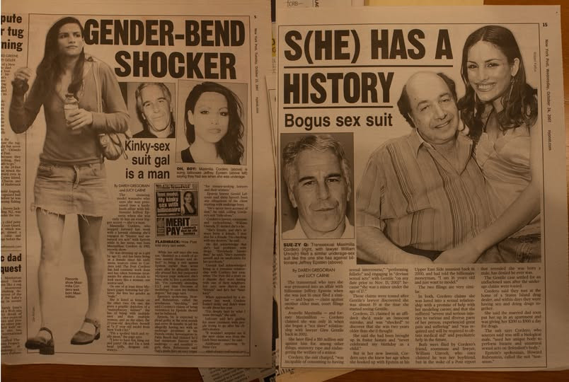 Pages of the NY Post from 2007 featuring Ava Cordero under the headlines "GENDER BENDER SHOCKER" and "S(HE) HAS A HISTORY"