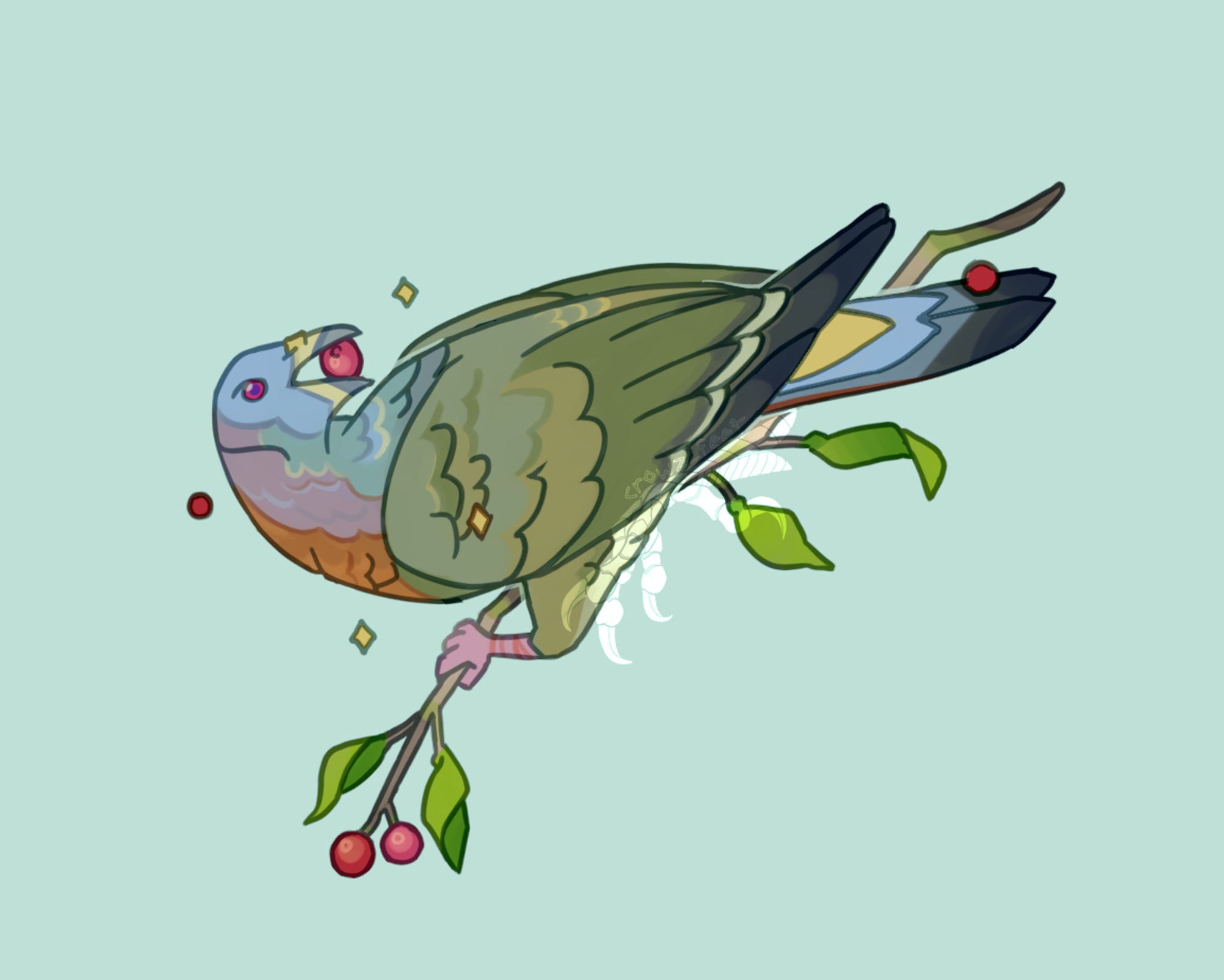 illustration of a pink necked green pigeon