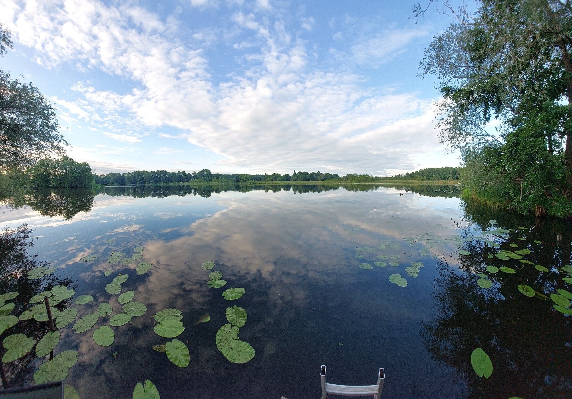 Blick über die Spree in Beeskow
Wolken spiegeln sich im Wasser