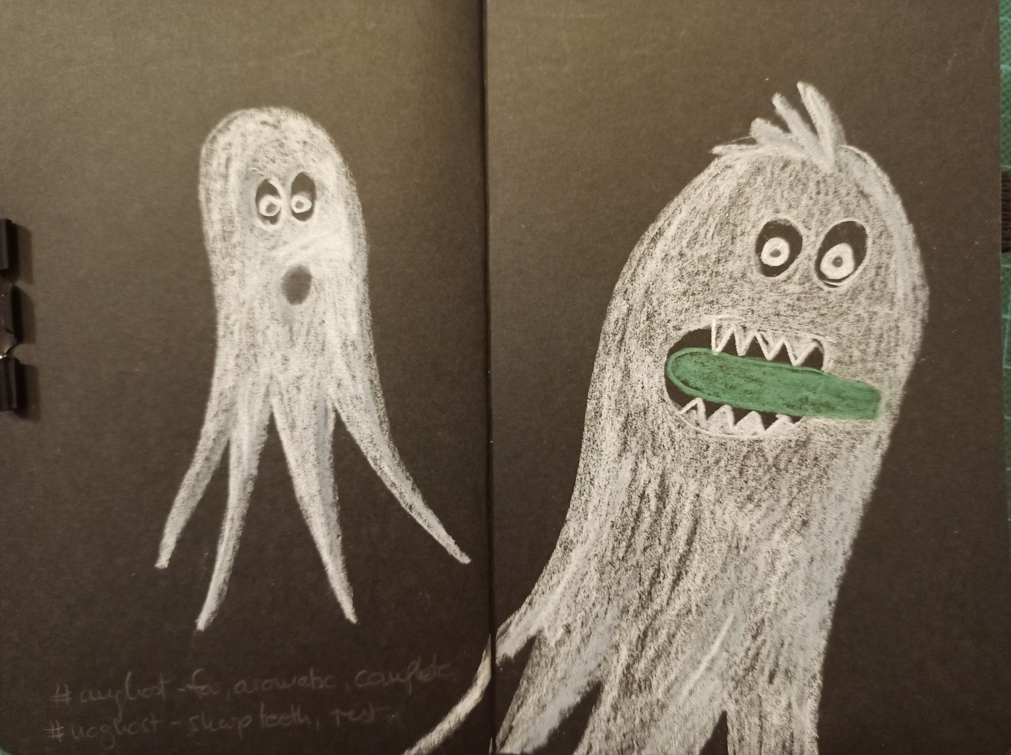 Two ghosts, one eating a zucchini