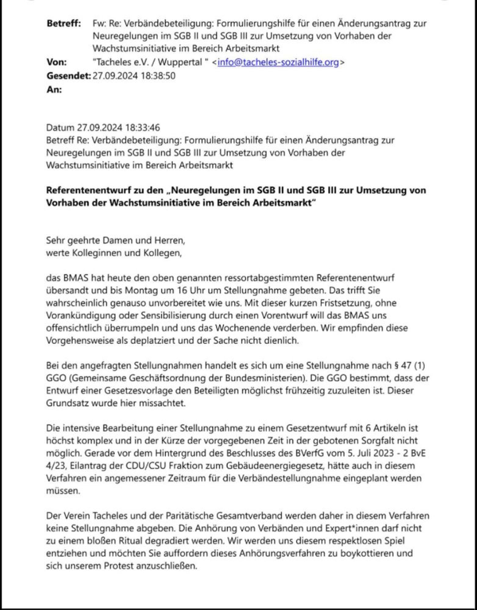 Sehr geehrte Damen und Herren, werte Kolleginnen und Kollegen,
das BMAS hat heute den oben genannten ressortabgestimmten Referentenentwurf übersandt und bis Montag um 16 Uhr um Stellungnahme gebeten. Das trifft Sie wahrscheinlich genauso unvorbereitet wie uns. Mit dieser kurzen Fristsetzung, ohne Vorankündigung oder Sensibilisierung durch einen