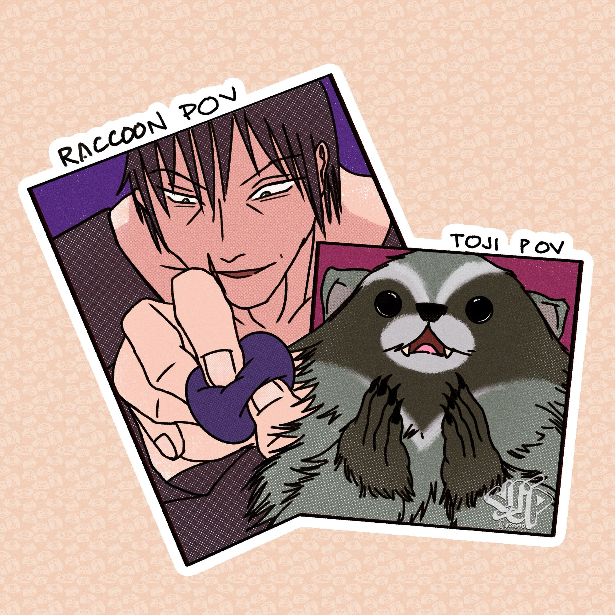 toji feeding a raccoon polaroids