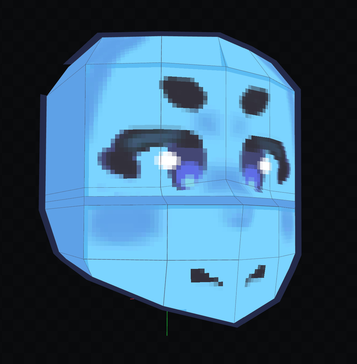 A 3D model of a simple blue face, texture done in a more painty style