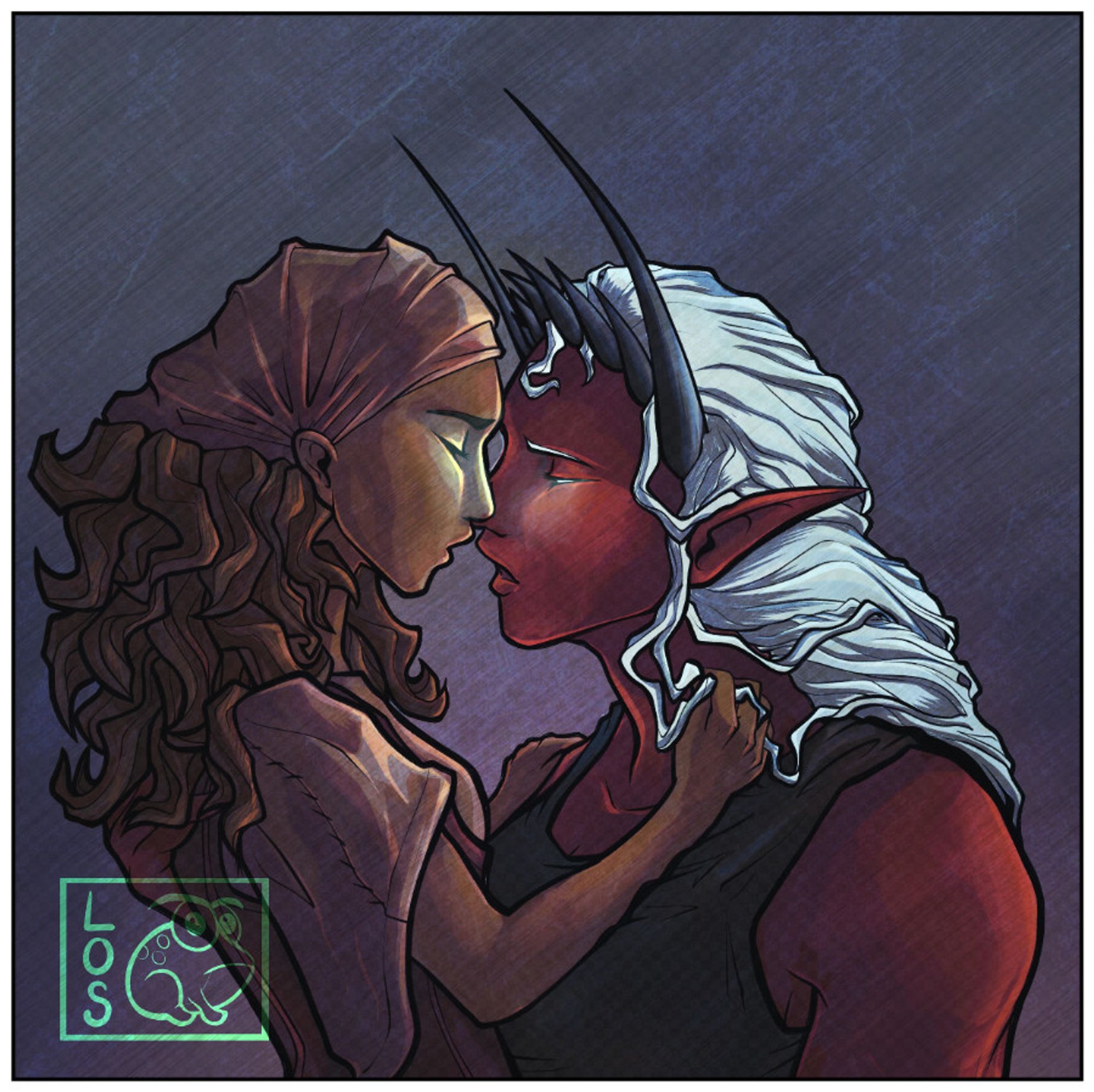 Astrath and Kel sharing a kiss