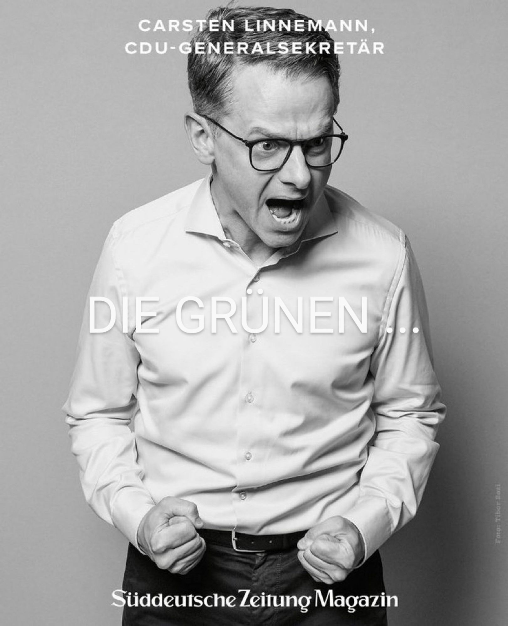 Bild von Generalsekretär Linnemann, der schreit "DIE GRÜNEN"