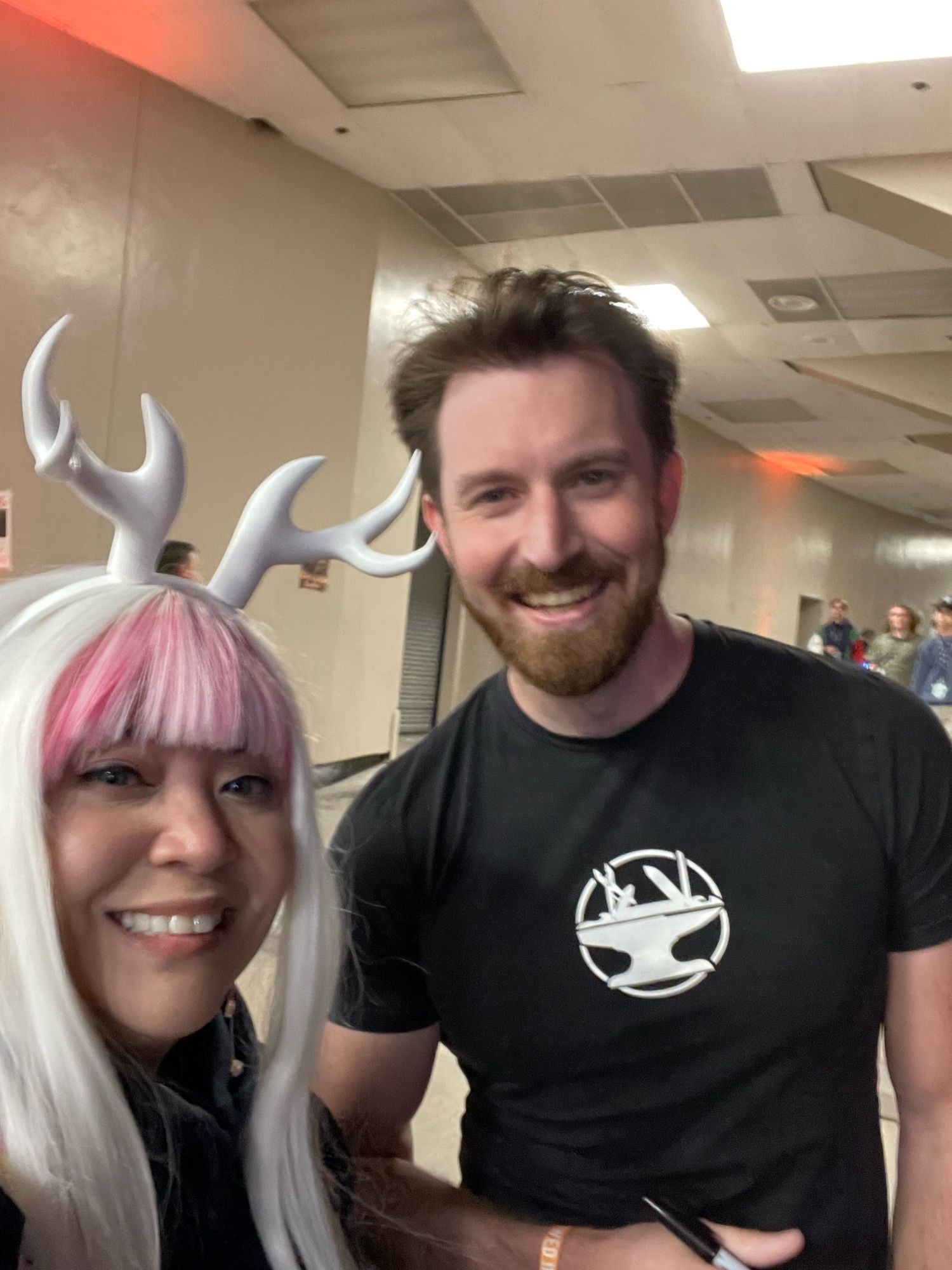 Me and James Hobson (The Hacksmith) accidentally bumping into each other after he did a really cool panel on creator ideas and content!!!