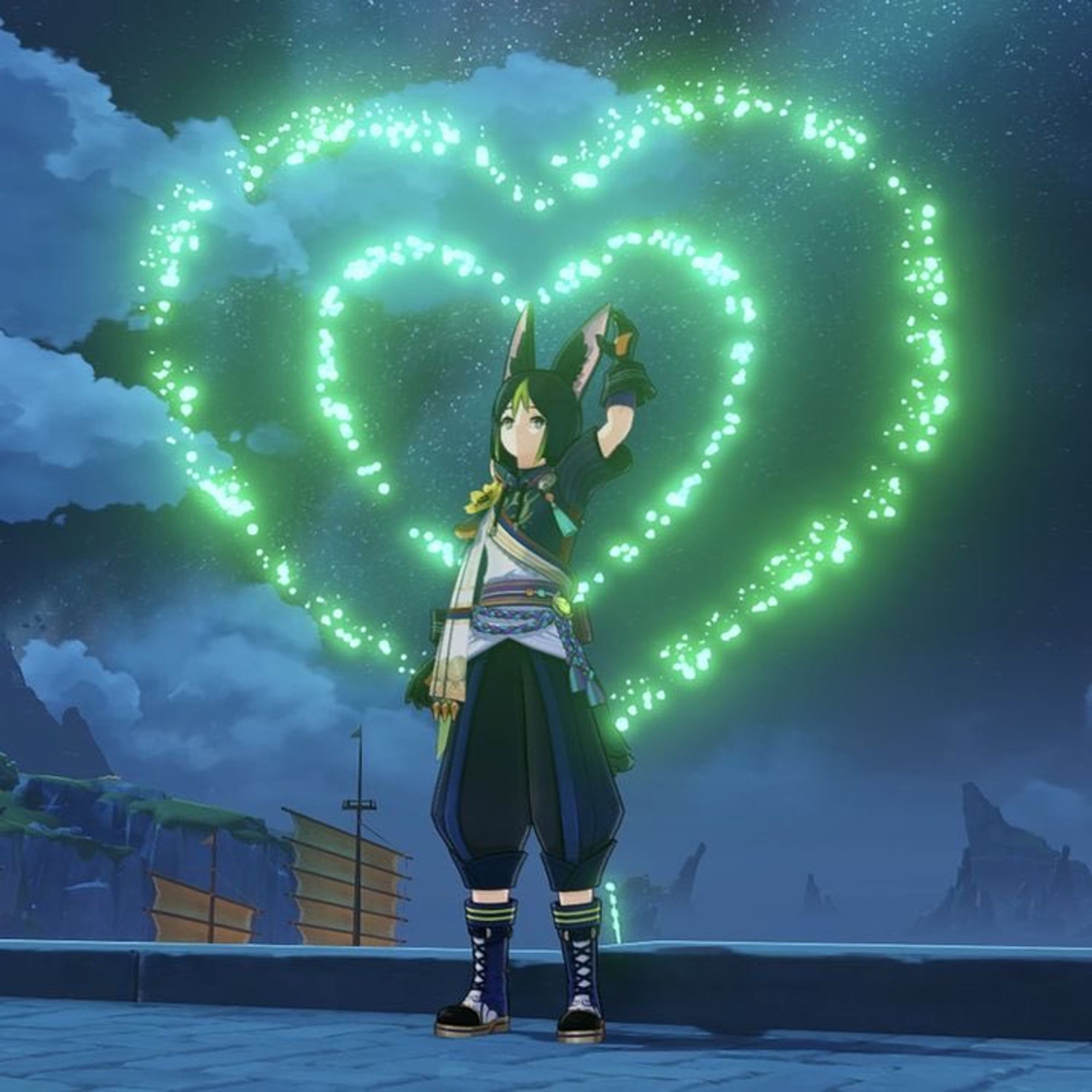 Image of Tighnari with a huge heart behind him