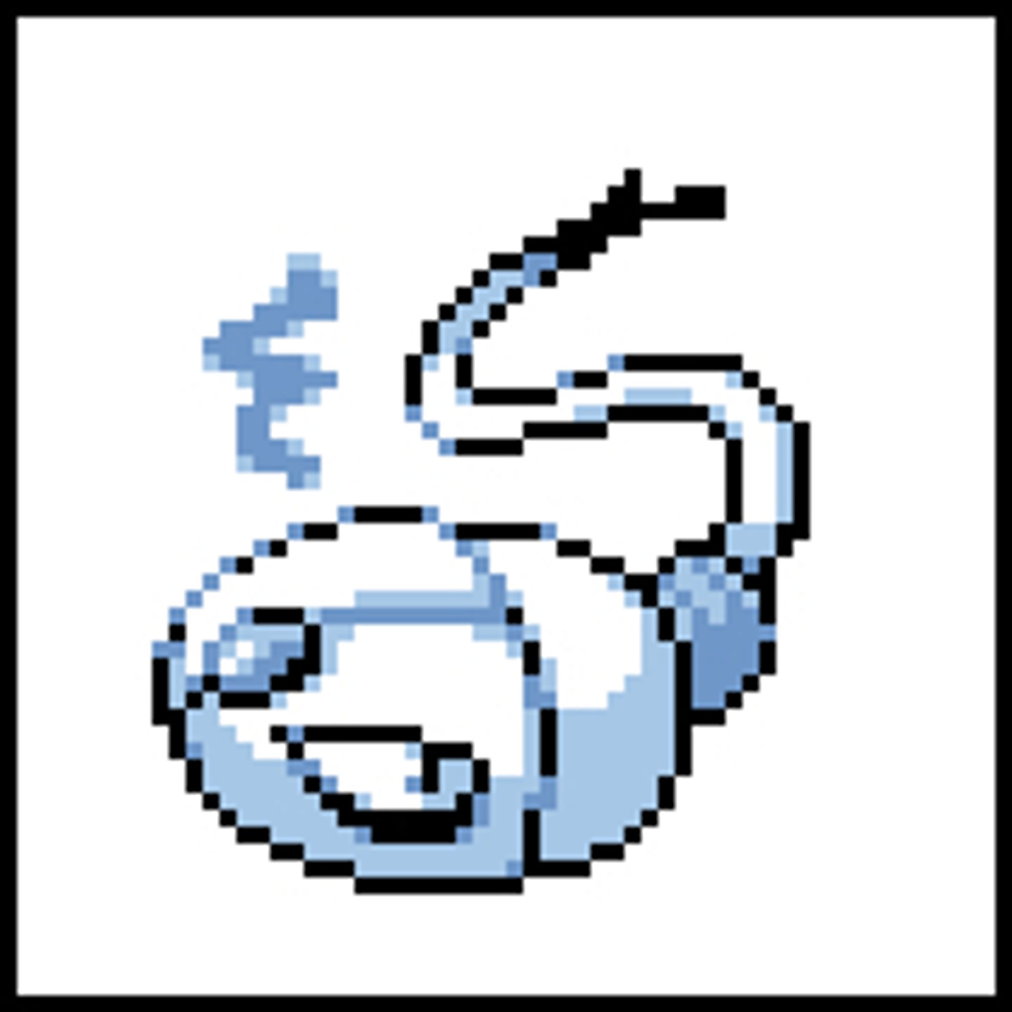 A computer mouse ripped from its USB port and come to life, glaring at the viewer, depicted in a GameBoy sprite style.