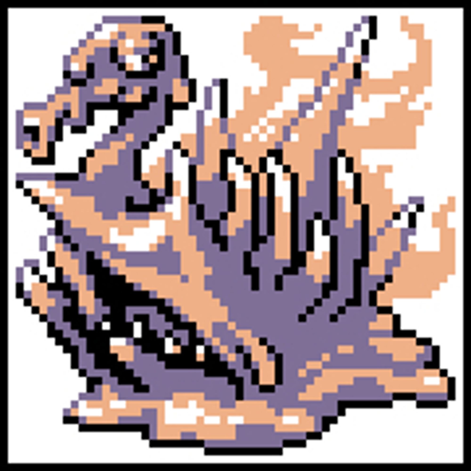 An odious sludge beast, looking like an oil spill clinging to a bird skeleton in an attempt to imitate life, depicted in a GameBoy sprite style.