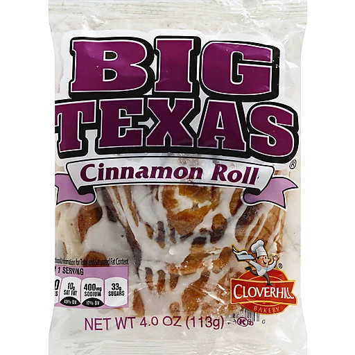 Packaging for a BIG TEXAS cinnamon roll.