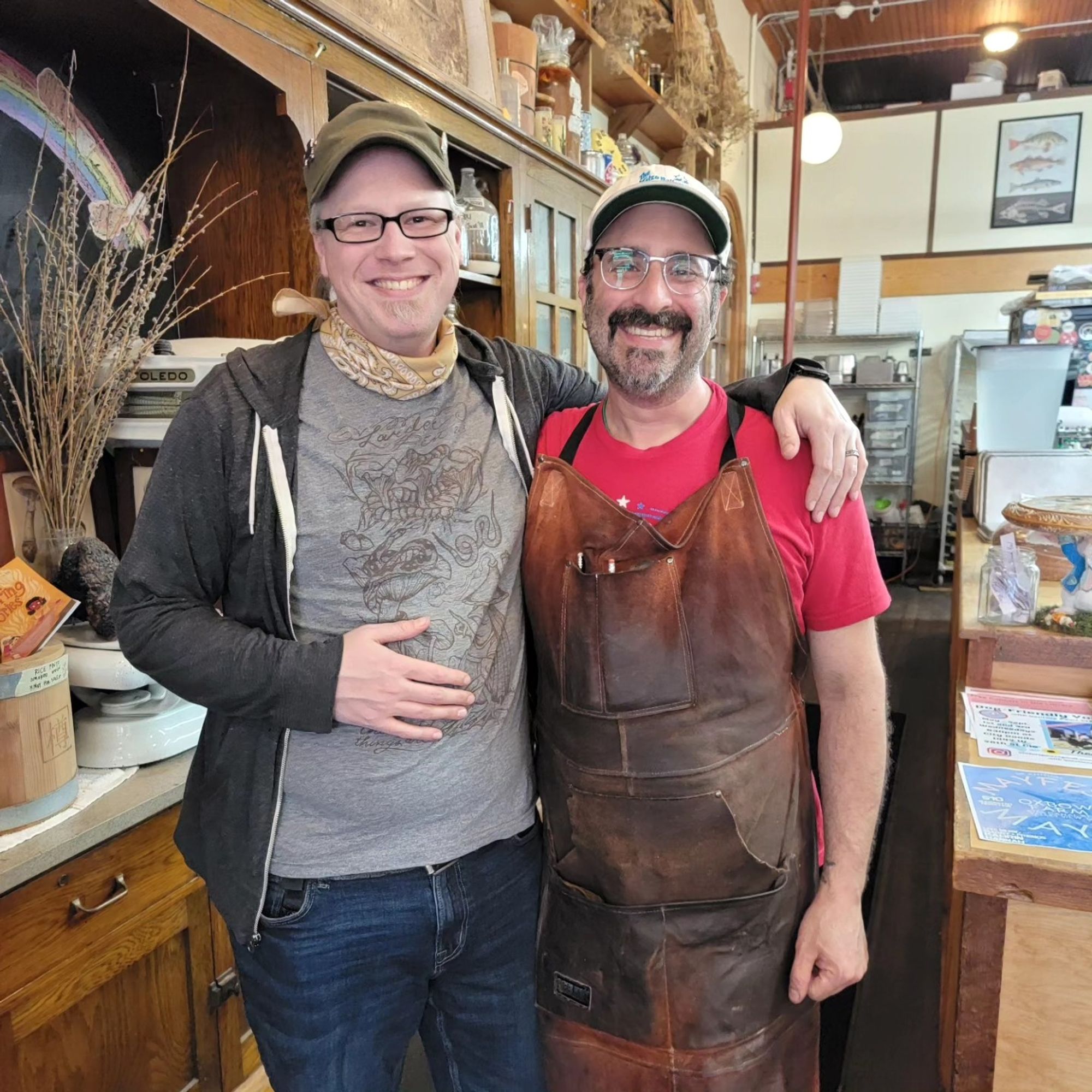 Me and Jeremy Umansky standing together in his restaurant, Larder Delicatessen & Bakery.