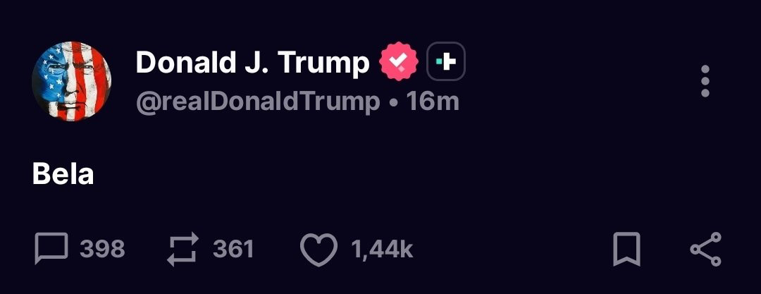 Donald J. Trump
+
@realDonaldTrump • 16m
Bela