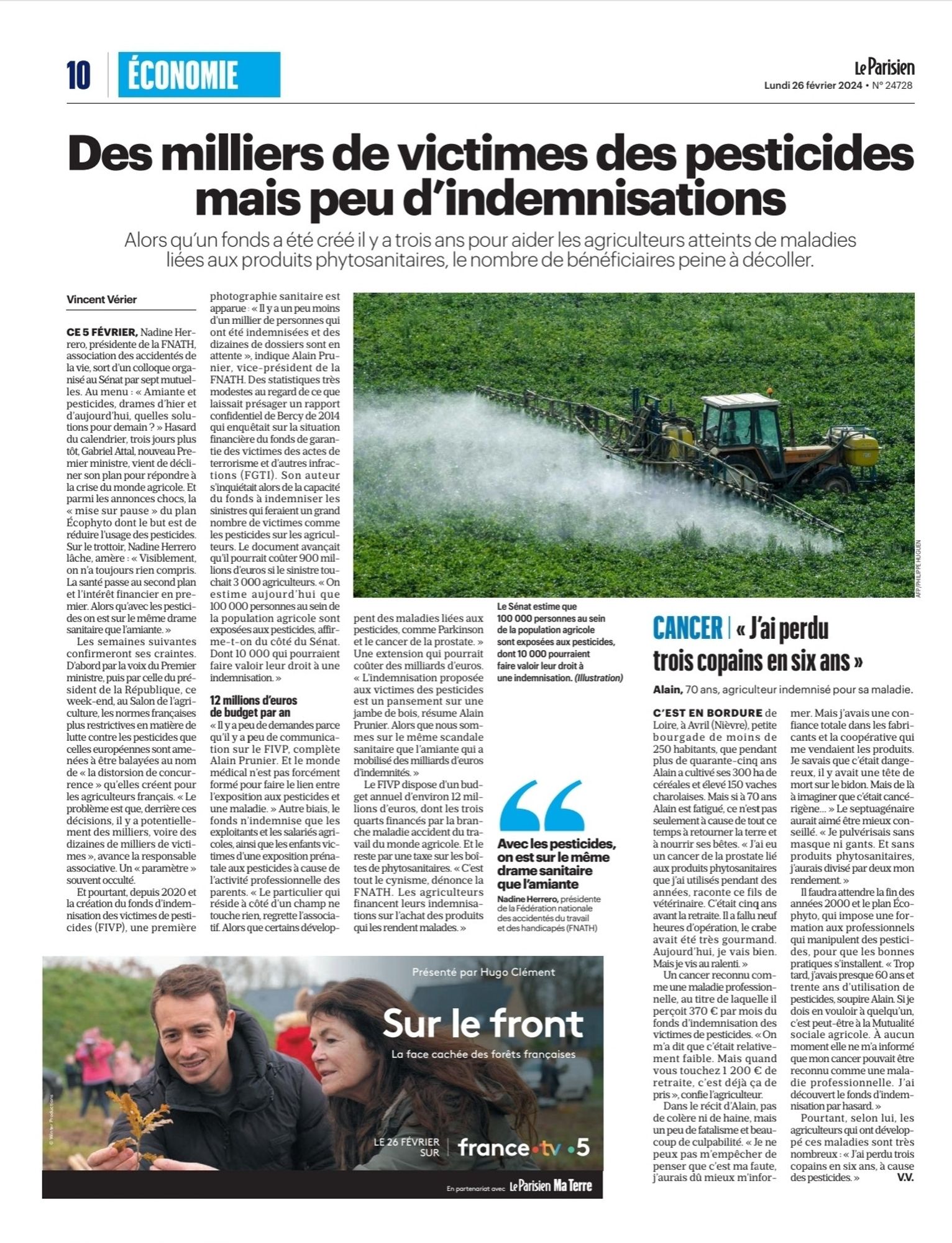 Article dans le Parisien. Des milliers de victimes des pesticides