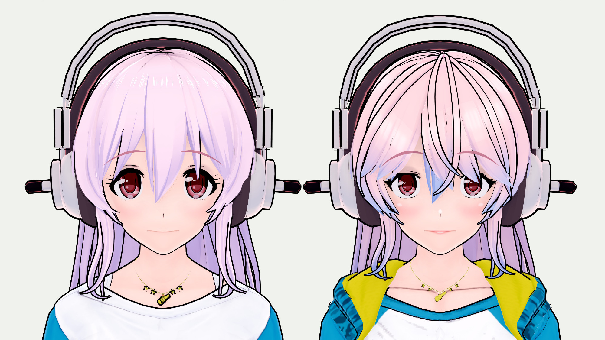 Sonico face closeup before and after