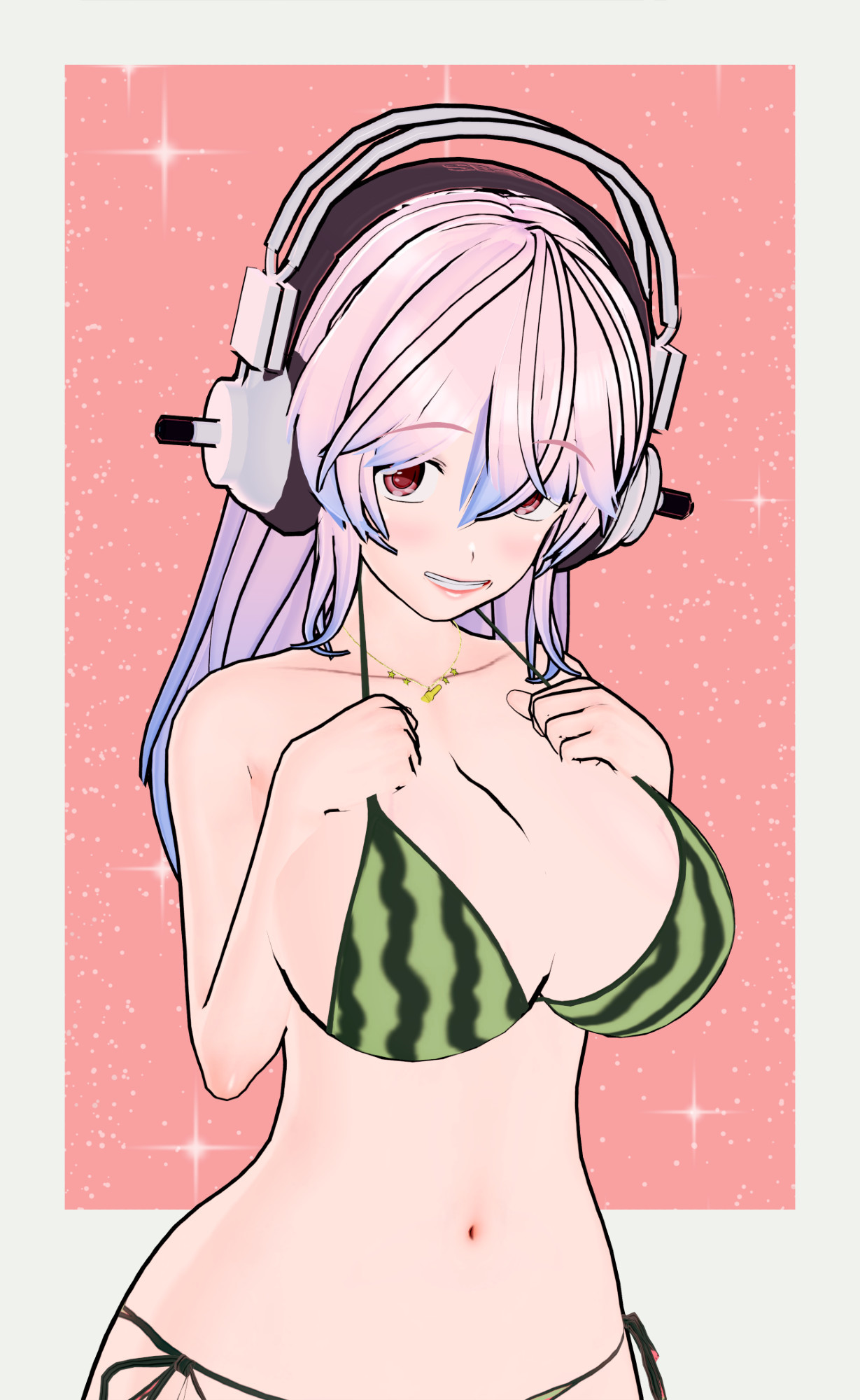 Super Sonico in a watermelon themed bikini