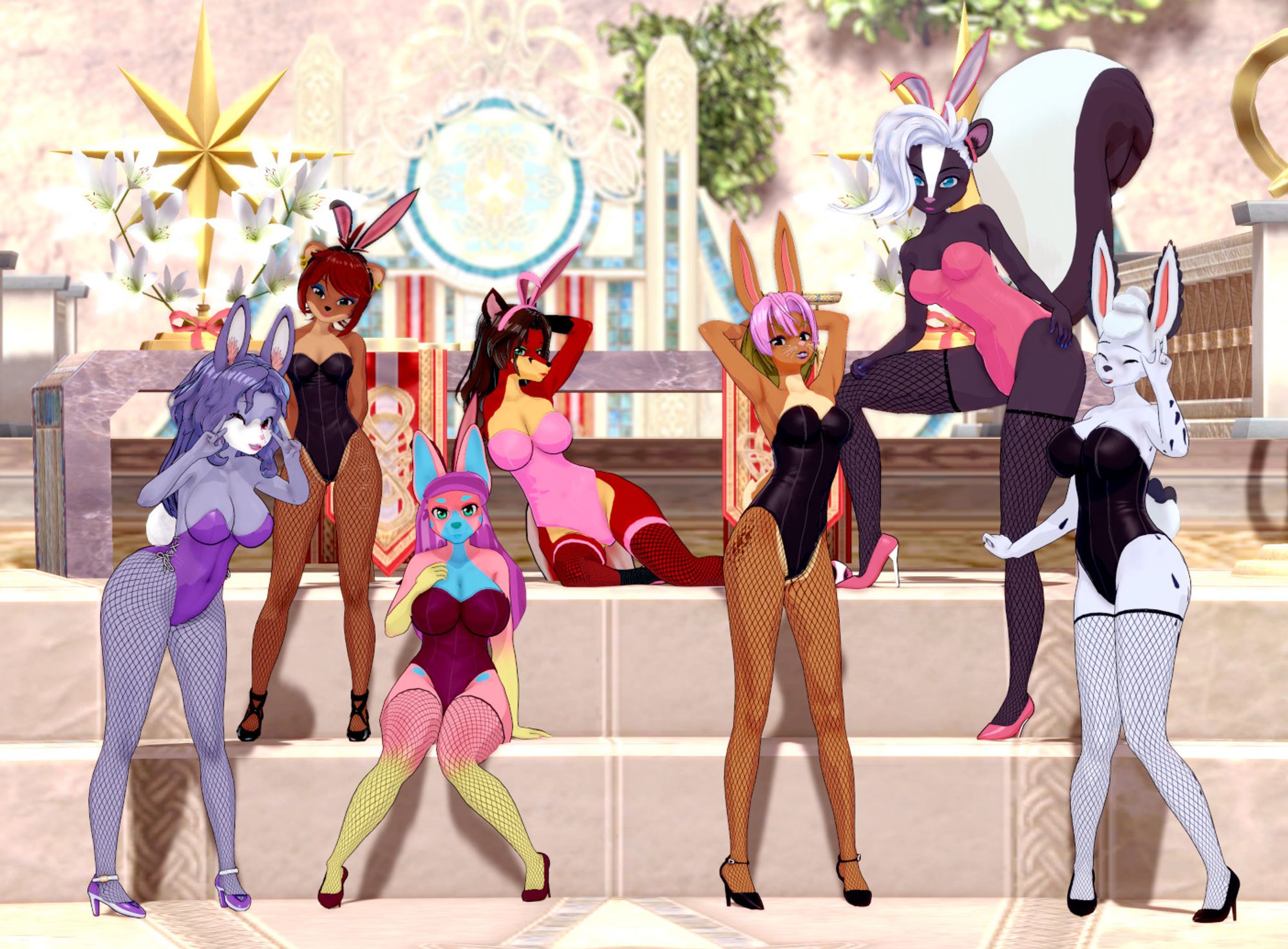 a bunch of furry girls in bunnysuit outfits