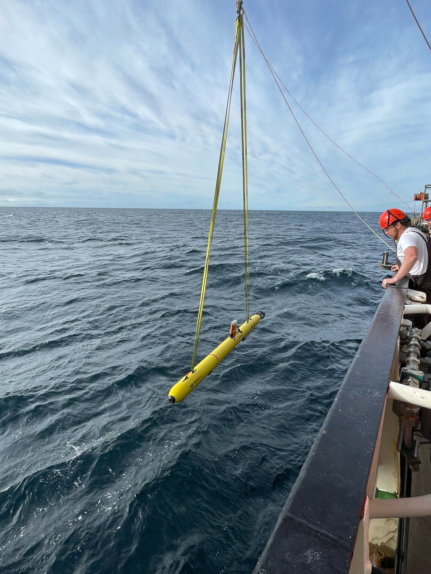 An autonomous underwater vehicle deployed from a ship