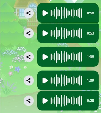 screenshot of a chat showing five voicenotes totalling around 4.5 minutes