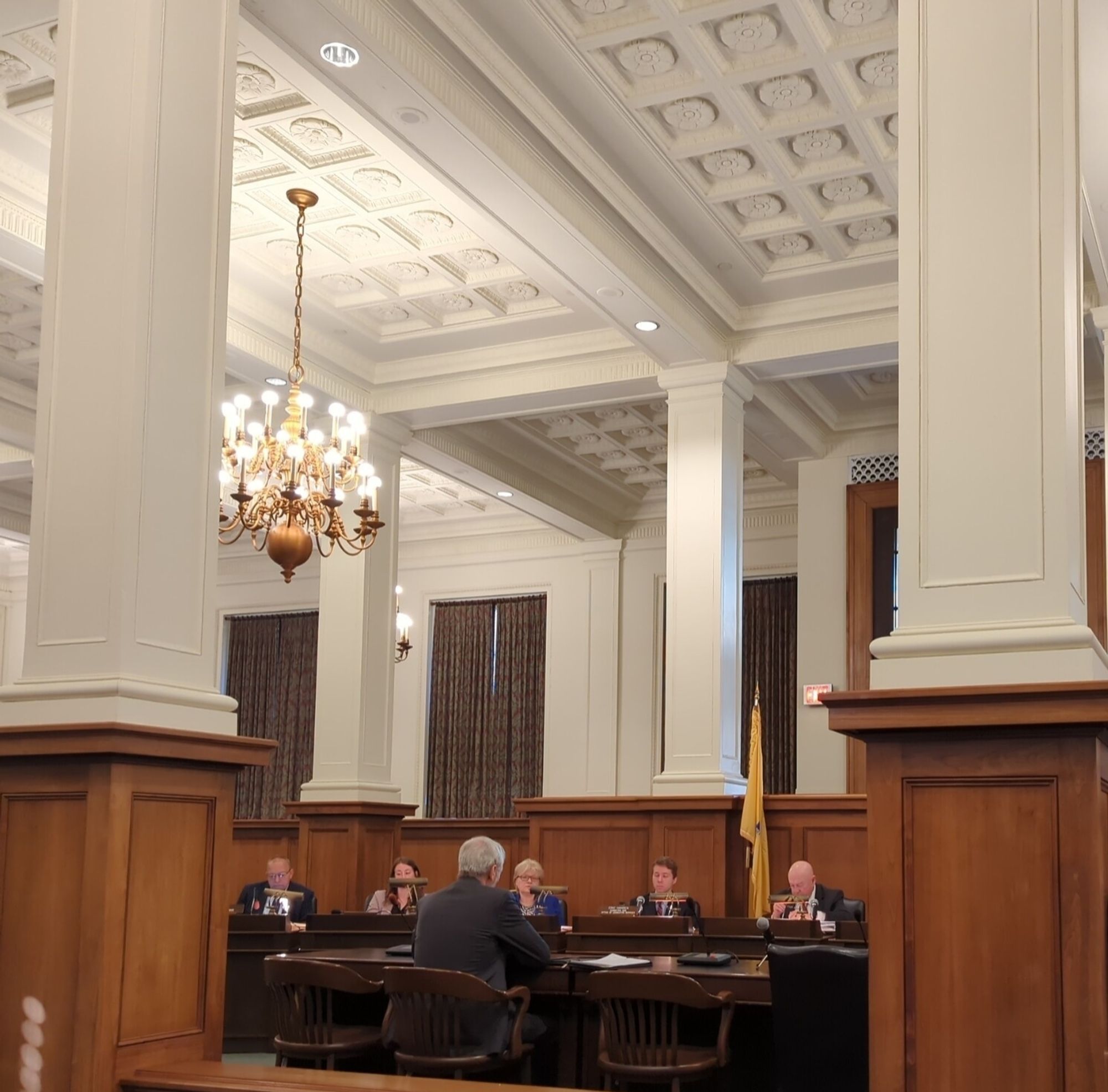 A man testifies at a heating of the New Jersey Senate Environment and Energy Committee