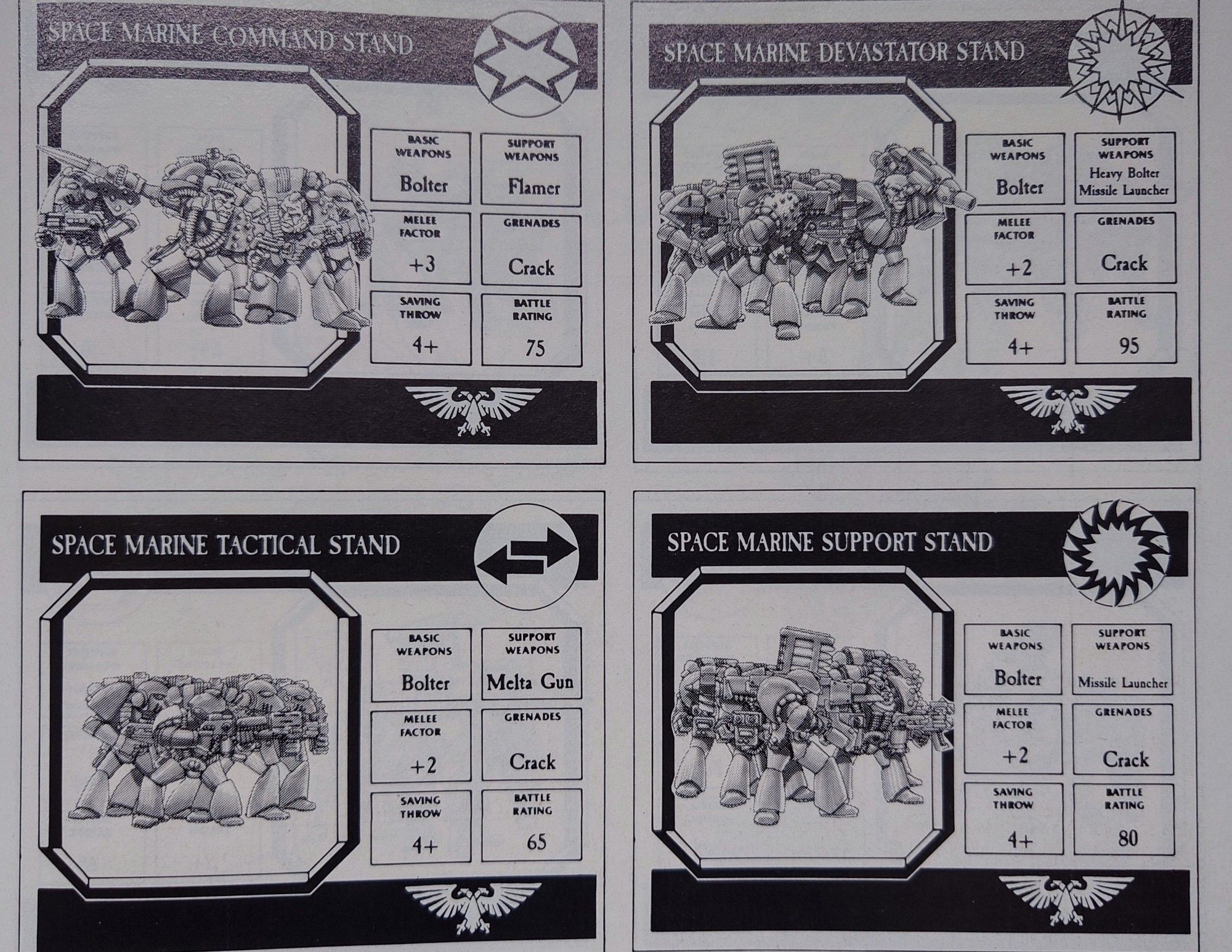 First edition Epic Space Marine unit cards