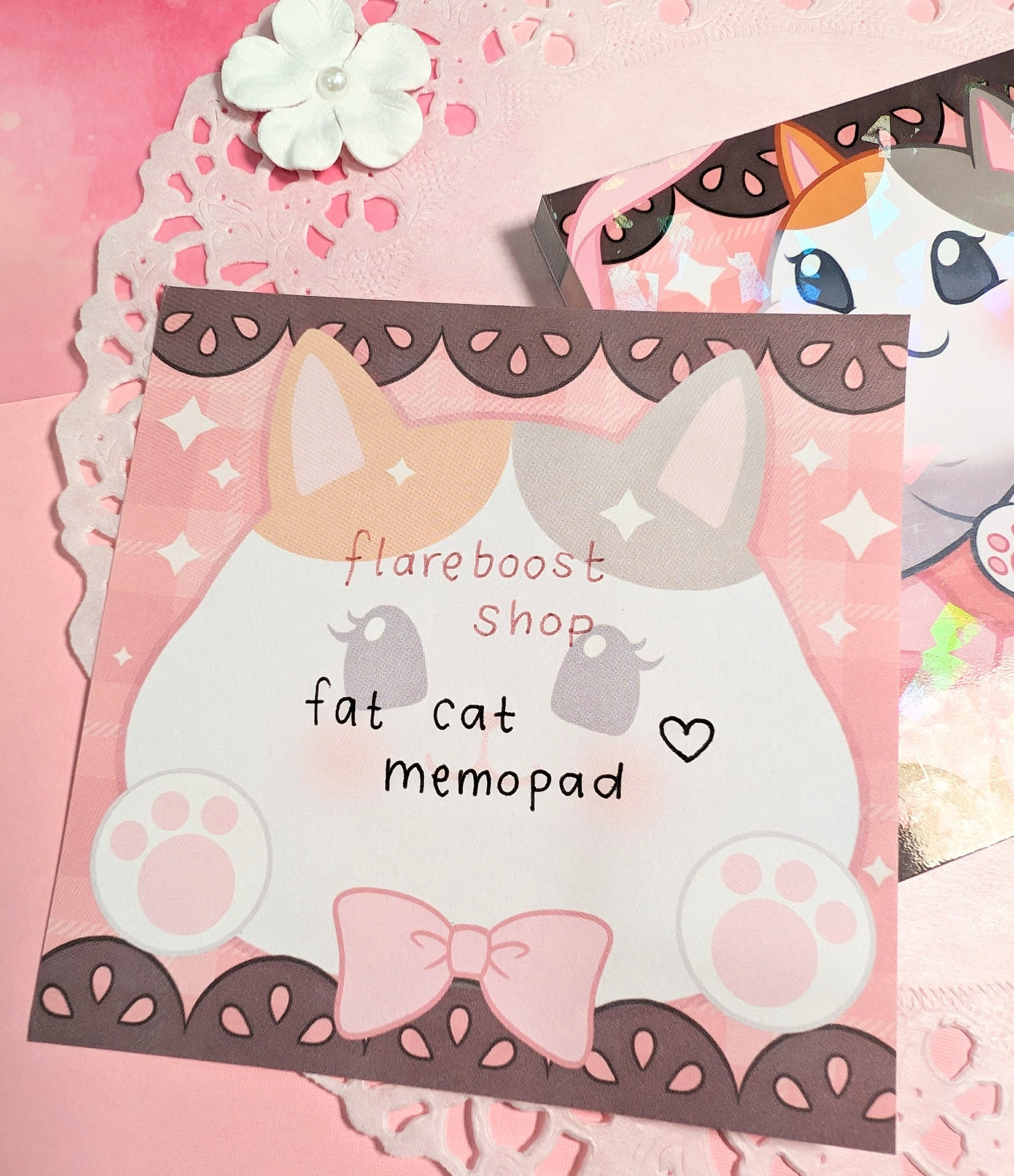 Fat cat memo pad page with sample writing on it