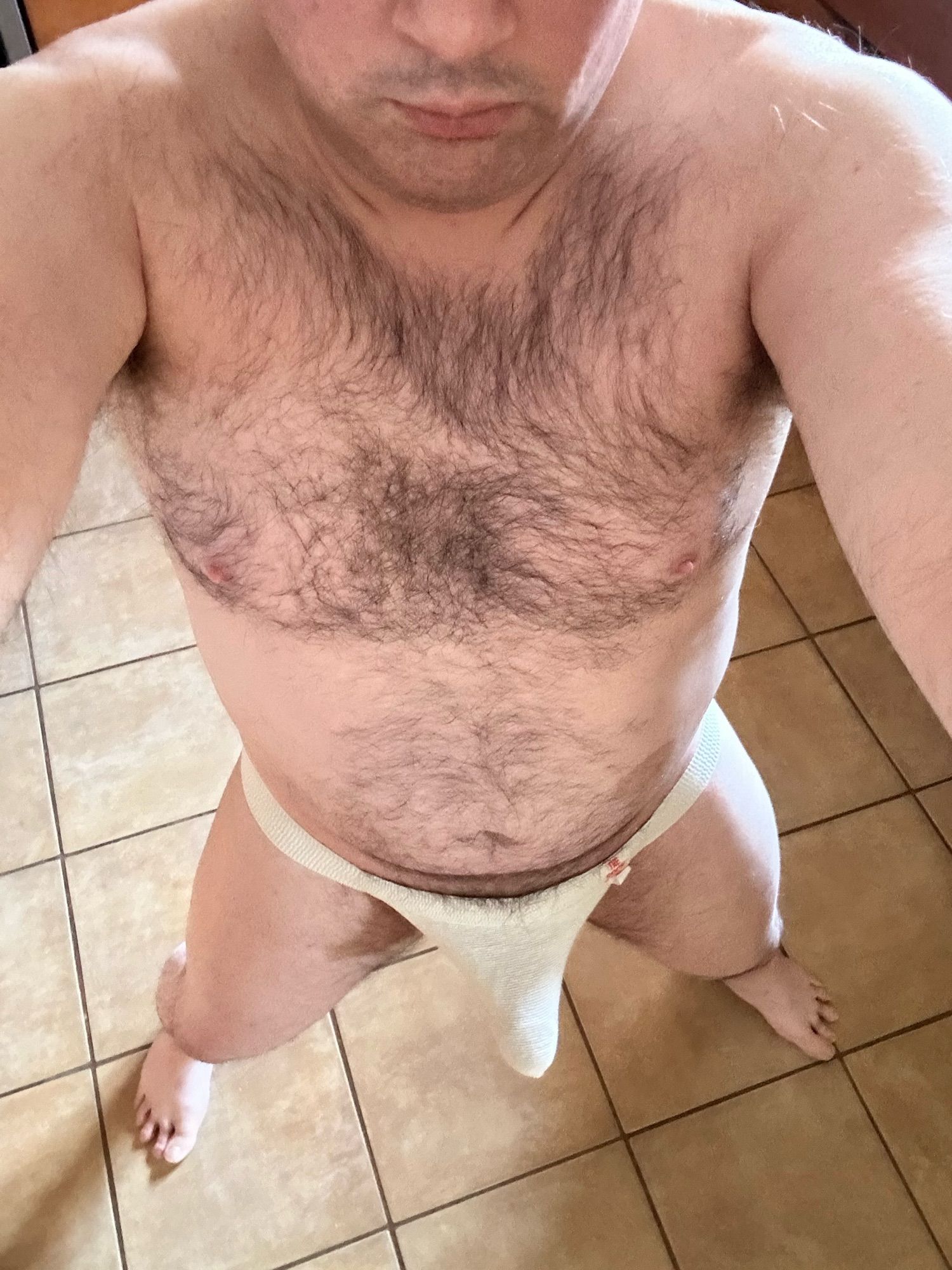 Kitchen shot in Sock Jock