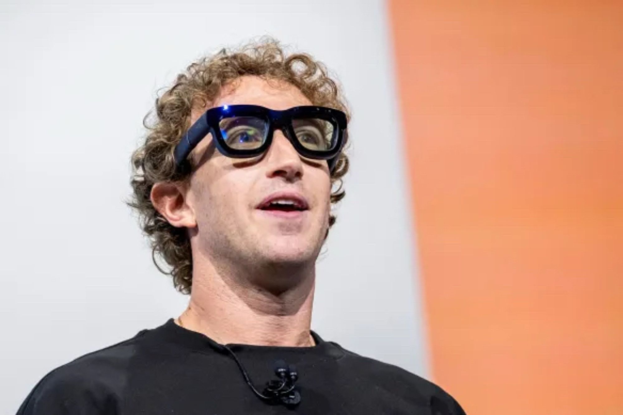 Mark Zuckerberg wearing a pair of comically thick framed glasses. They look like the kind of joke glasses you wear in a photo booth at a wedding where you’re a plus one. Like pair of glasses on a character actor in a theme park. The thick frames an animator draws onto a character to let us know they’re a nerd.