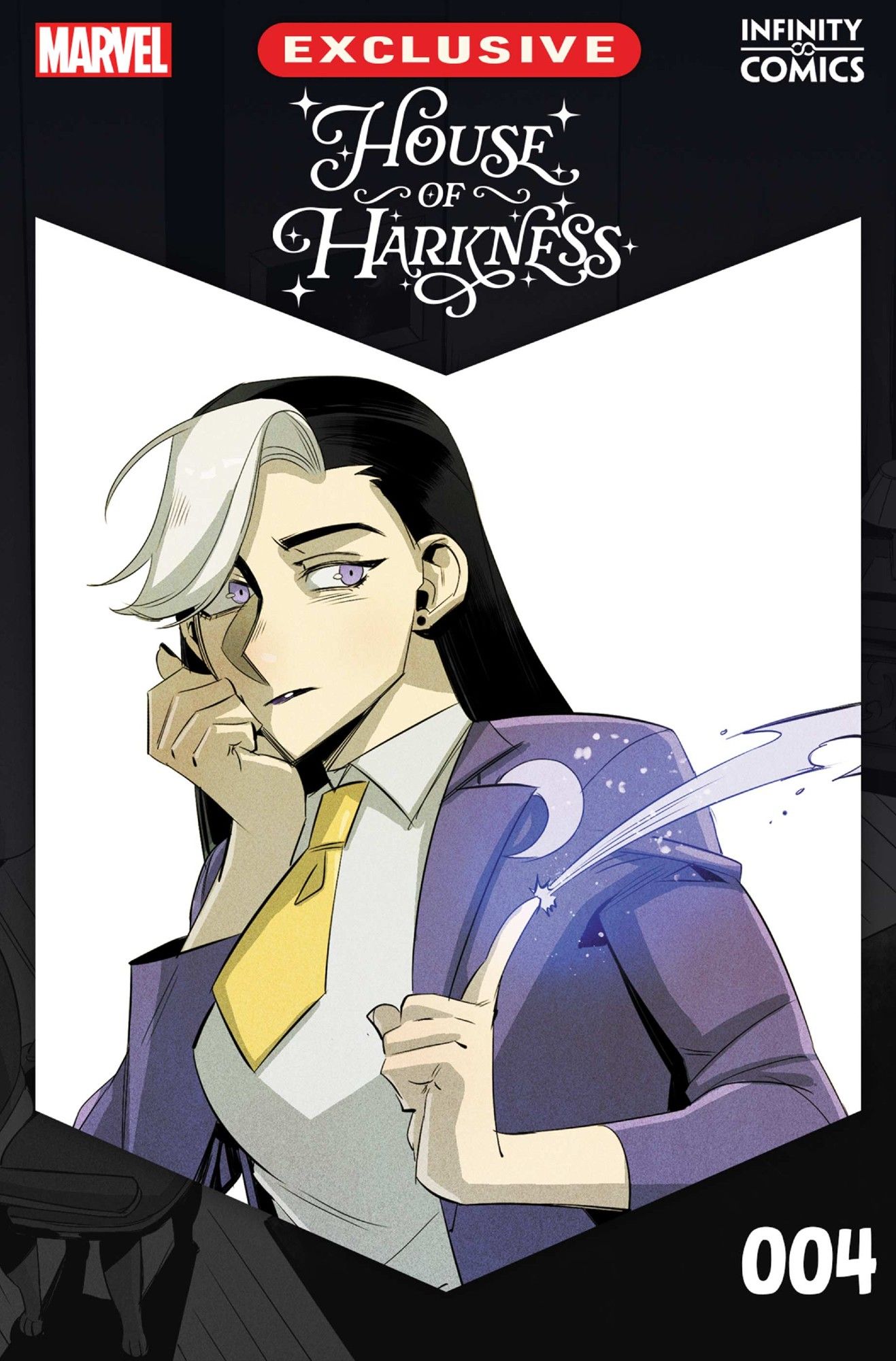 The cover for House of Harkness #4 showing Agatha Harkness looking disgruntled shooting a bit of magic behind her, at someone off screen.