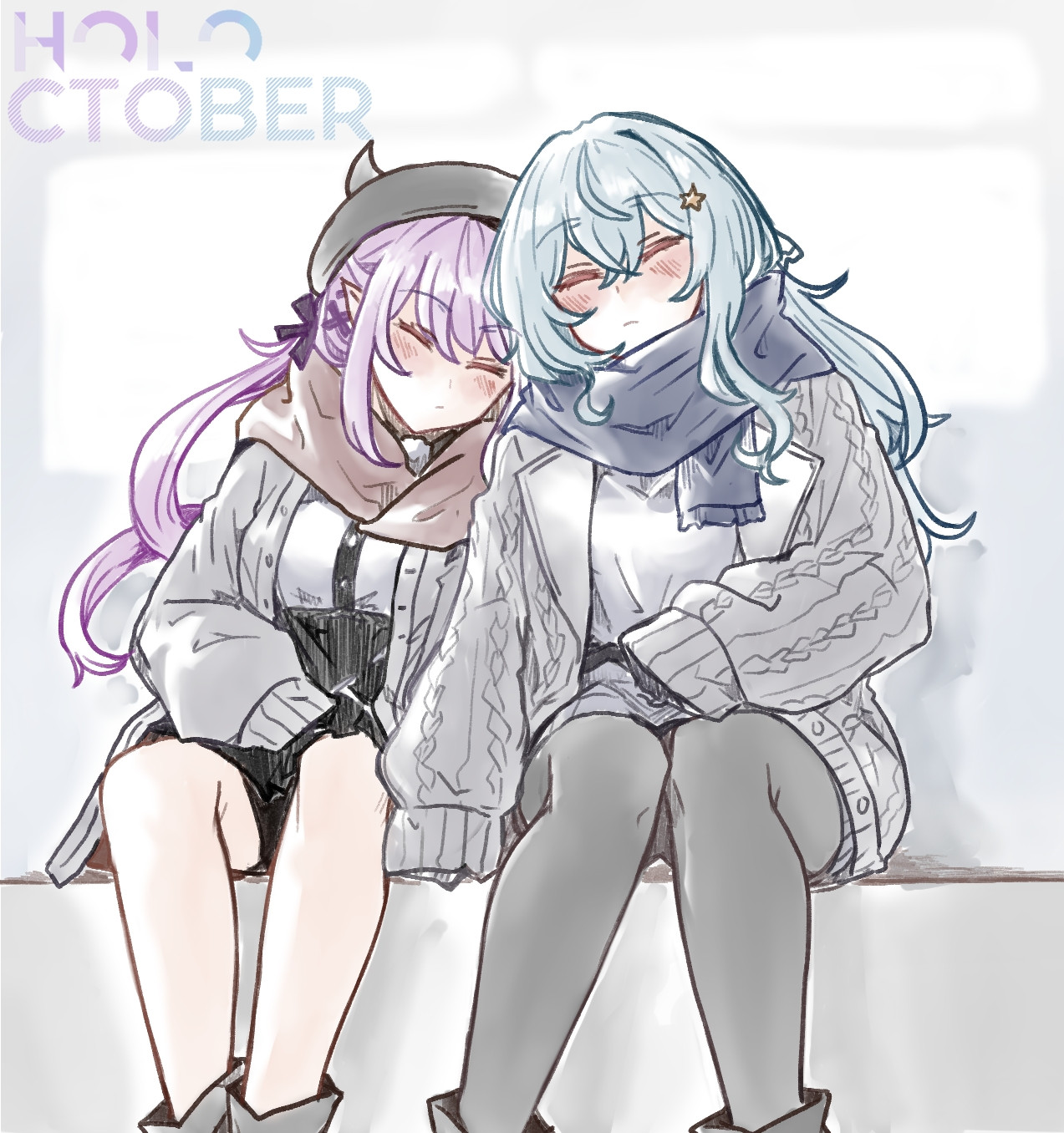 Suisei and Towa having a nap on a train