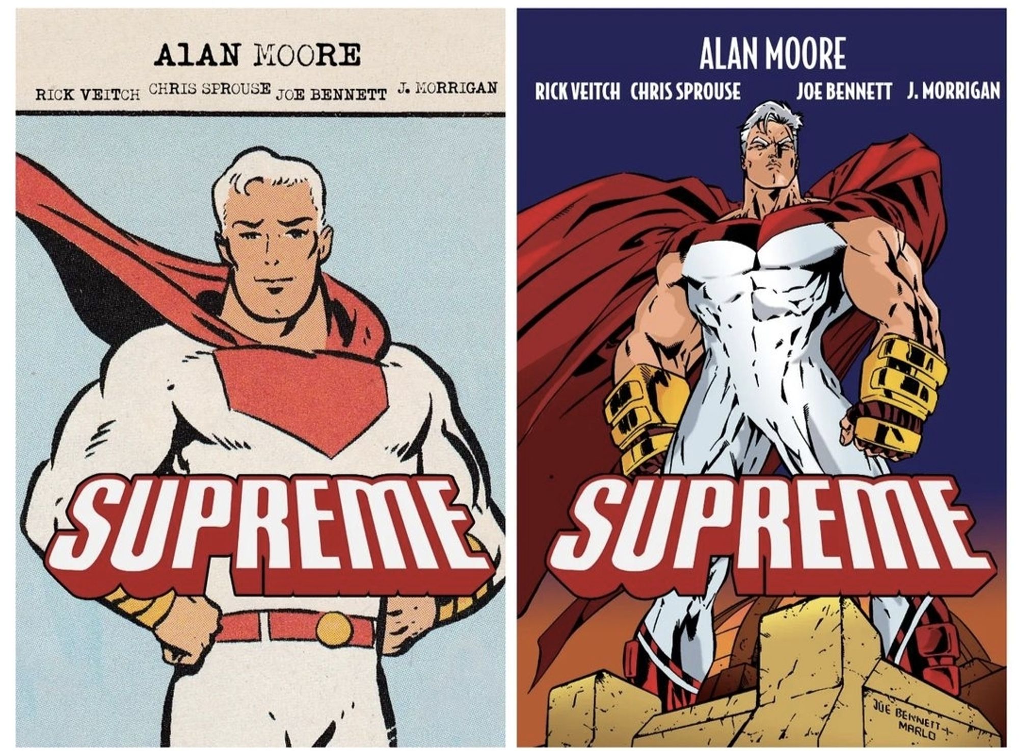 Left is the front cover -a high res scan of SUPREME #42. Right is the back cover -artwork by Joe Bennett found on comicartfans, edited, and colored to resemble the overly gradient color of the 90s.