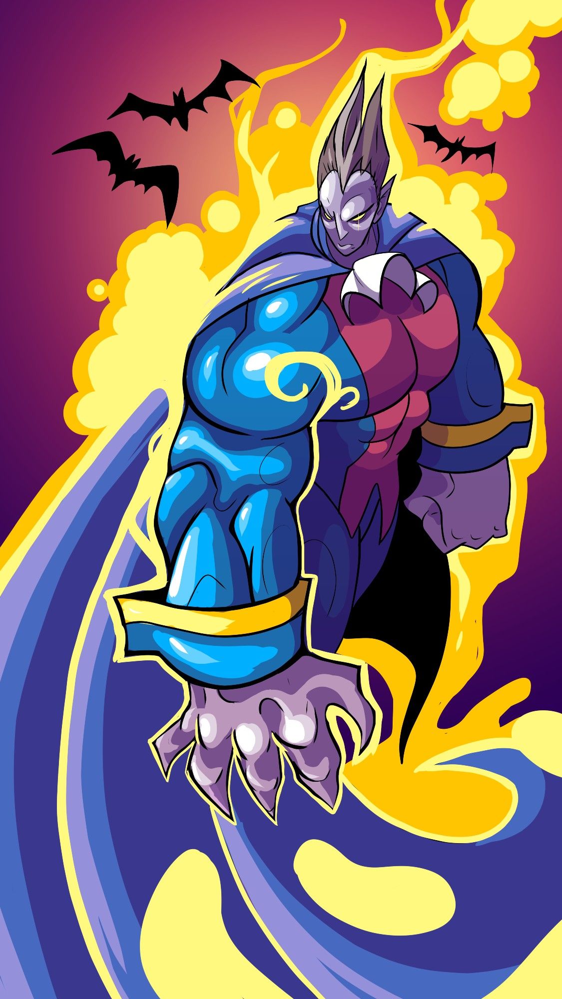 Demitri Maximoff from darkstalkers.  He's a rather stereotypical vampire surrounded by crackling yellow energy.