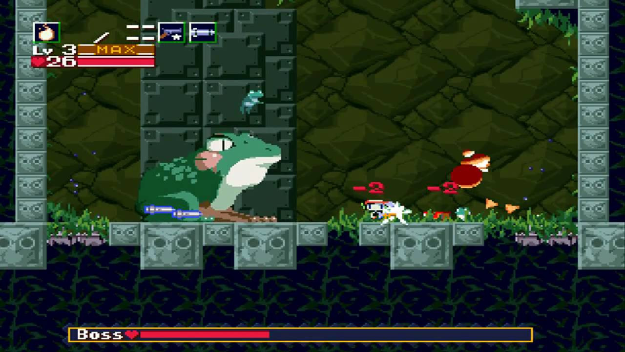 The Balfrog fight from Cave story. For context: Misery transformed Balrog into a Frog, prompting the fight.