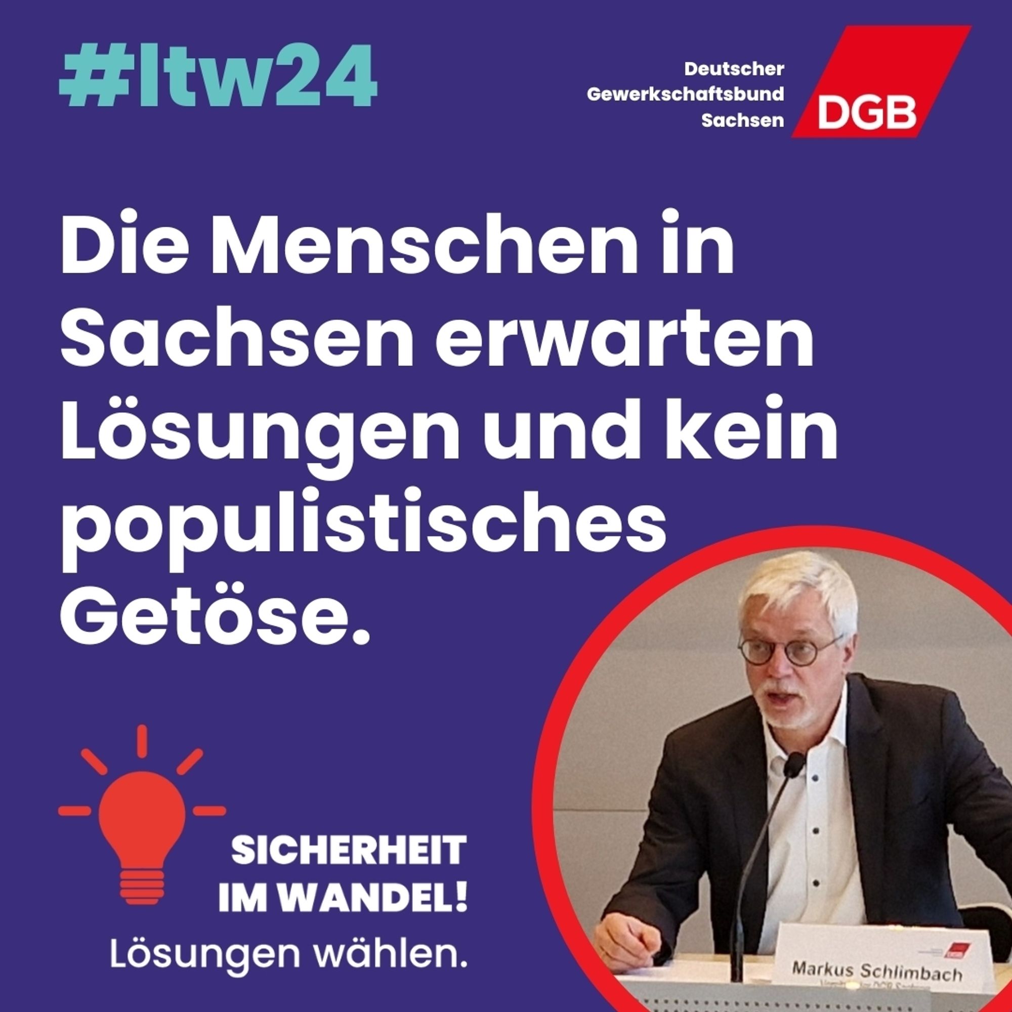 Auf der Kachel steht: Die Menschen in Sachsen erwarten Lösungen und kein populistisches Getöse.