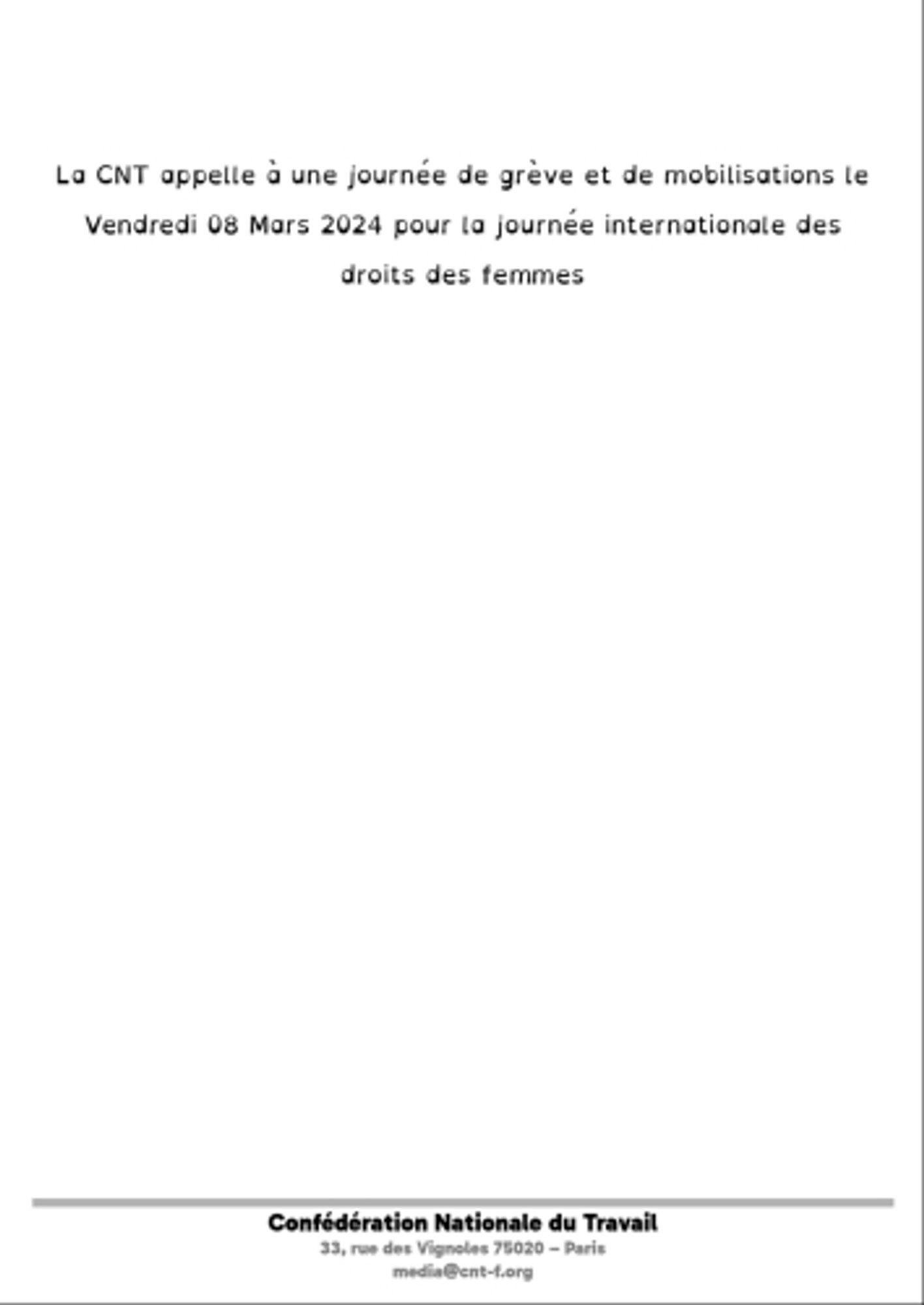 Troisième page du communiqué confédéral d'appel à la mobilisation pour le 8 mars, à retrouver en intégralité ici : https://www.cnt-f.org/spip.php?article3635