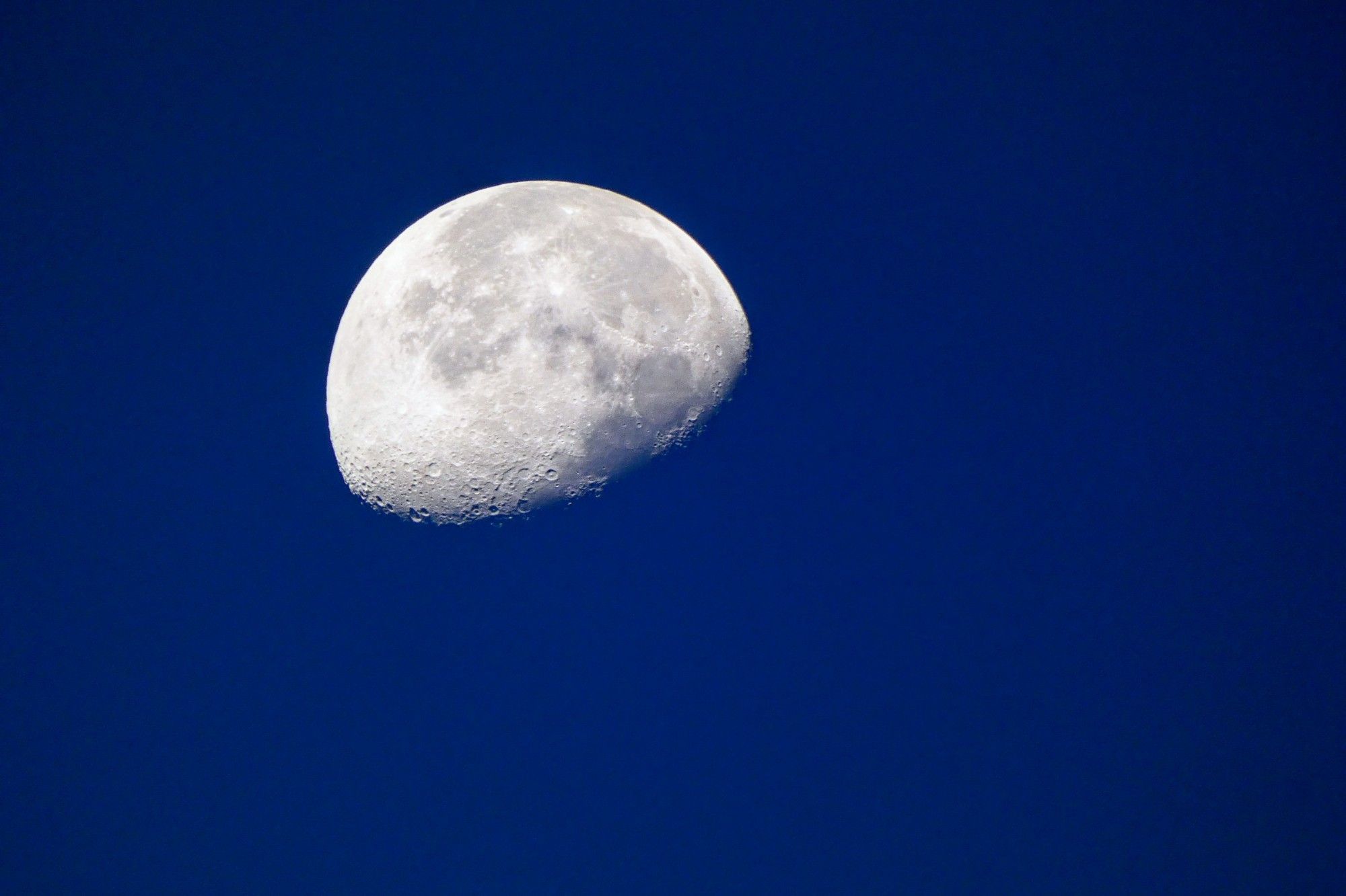 White half moon in a dark blue sky.