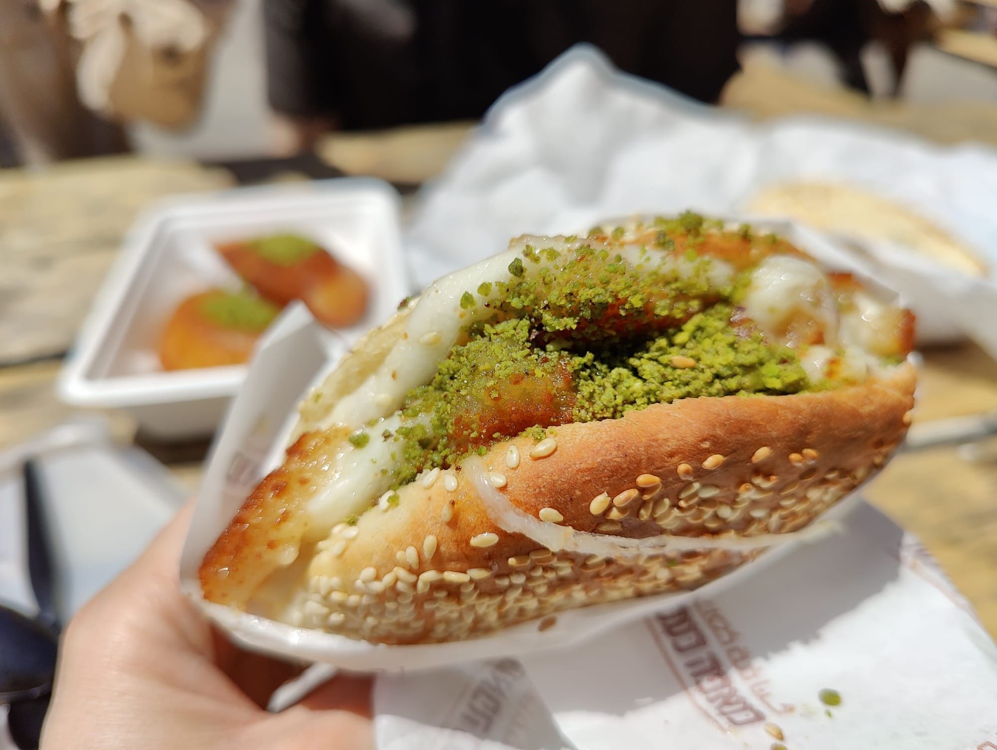 Knafeh inside a bagel at the TLV port.