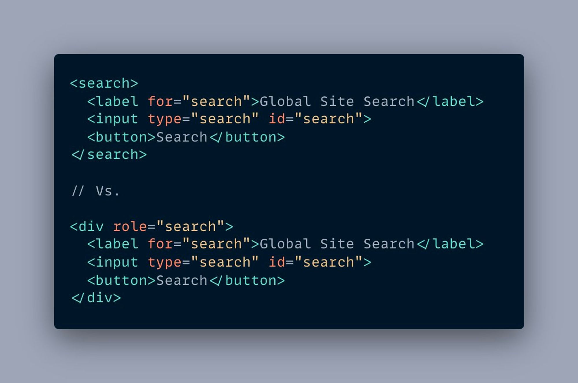 an example of the search element in use vs a div with role search.
