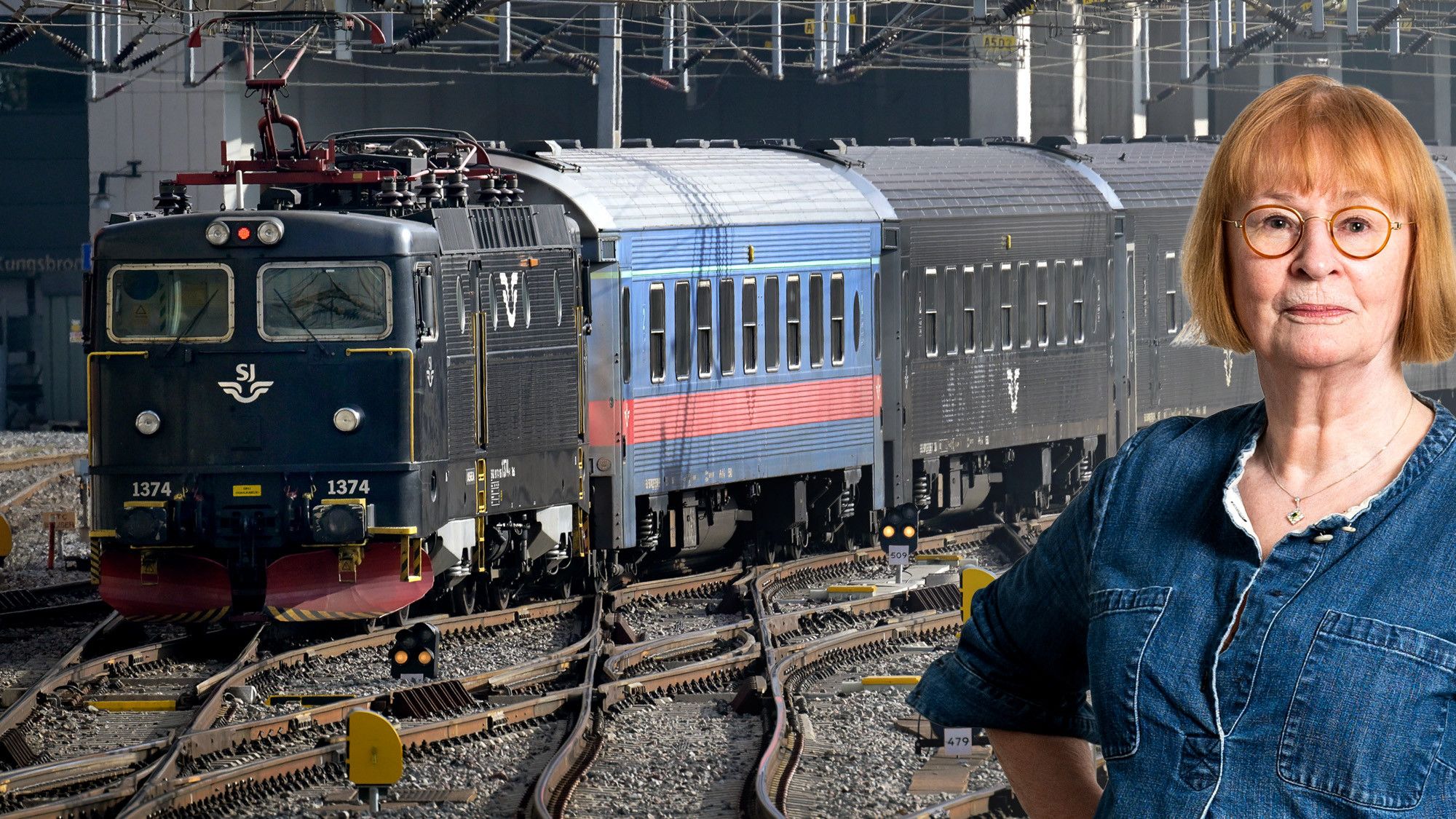 A Swedish train from the state-owned company SJ, and the linked article author to the right.