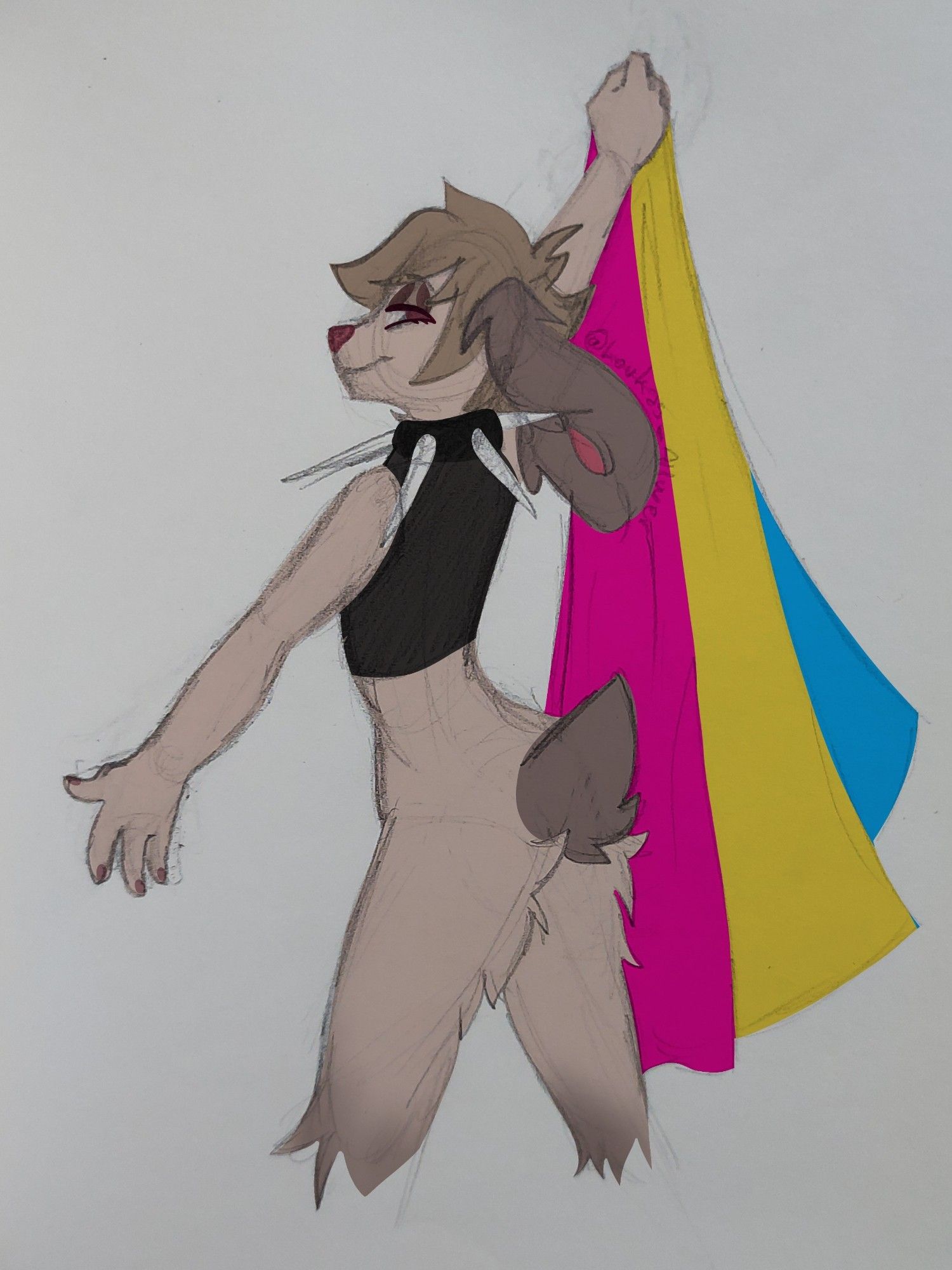 Loukas with Pansexual flag