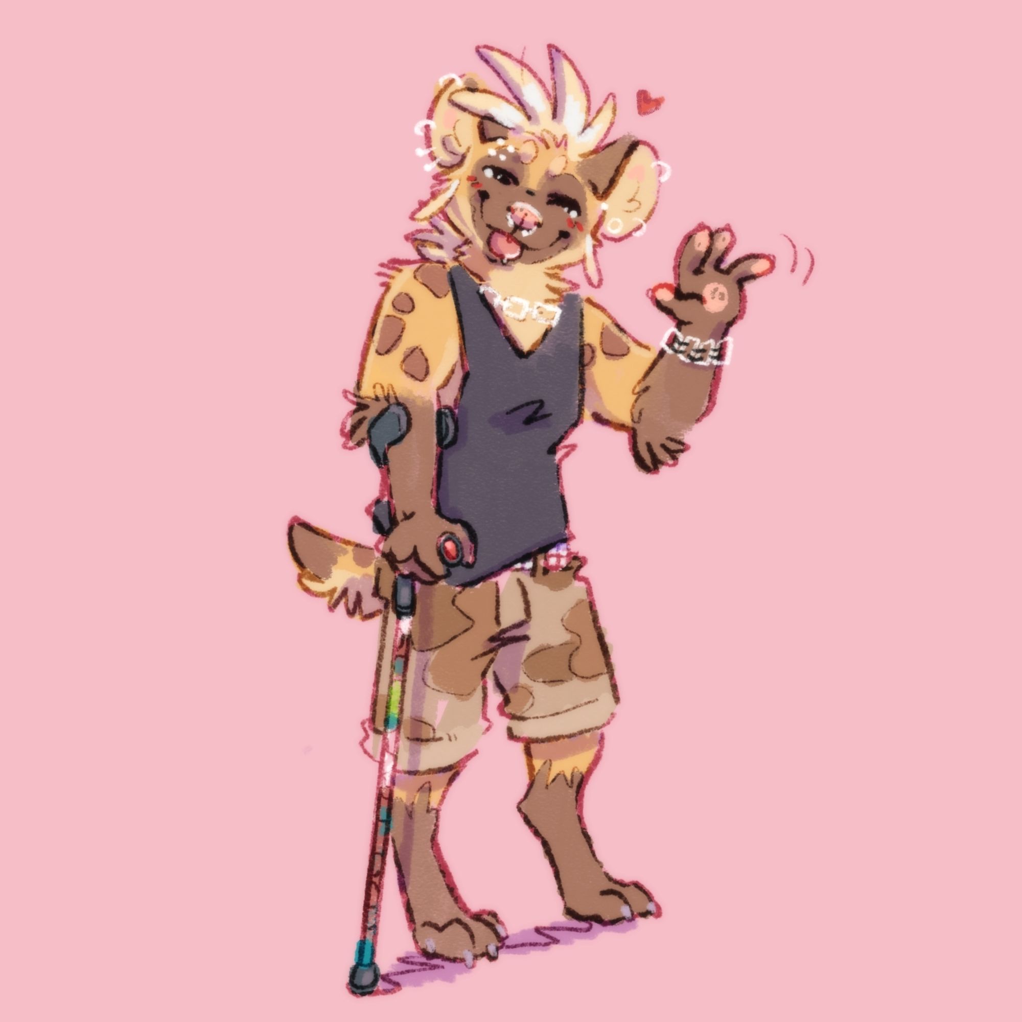 Digital doodle of Mlice's fursona using a crutch