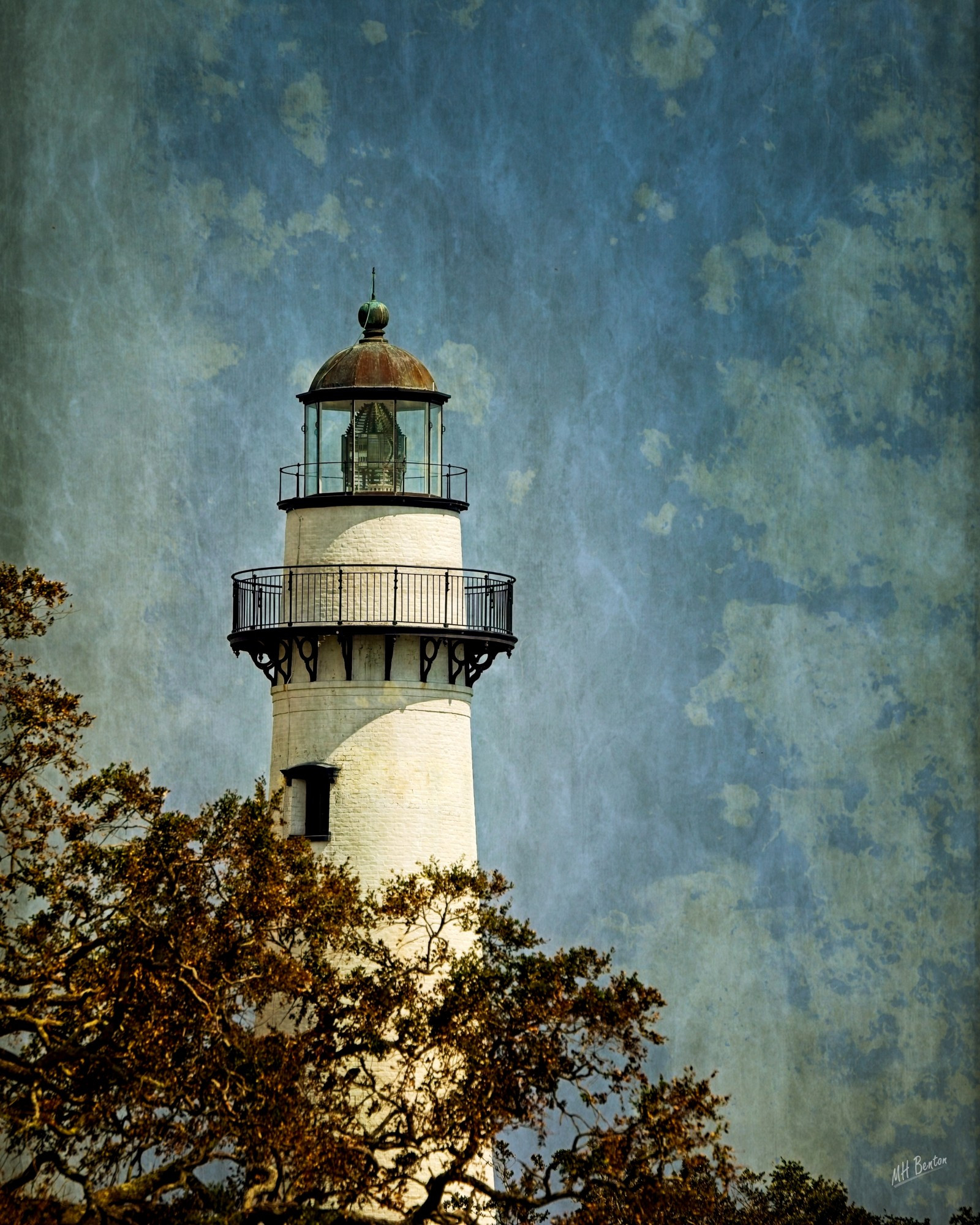 Image of St Simons Island lighthouse with texture applied to the background.