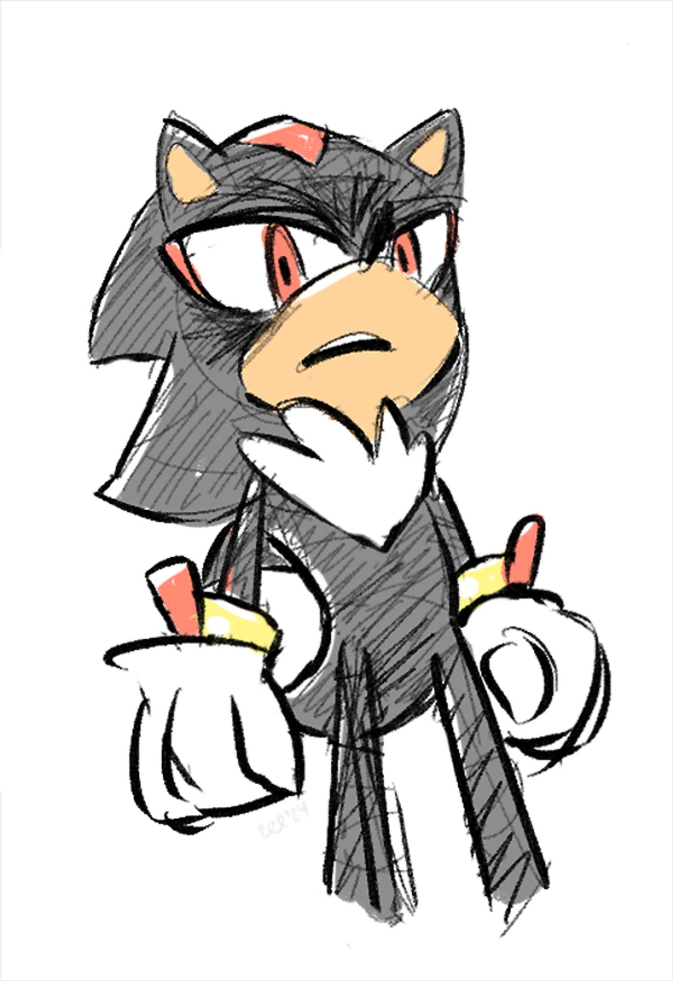 Shadow the Hedgehog looking down on someone. Maybe you. Who knows.