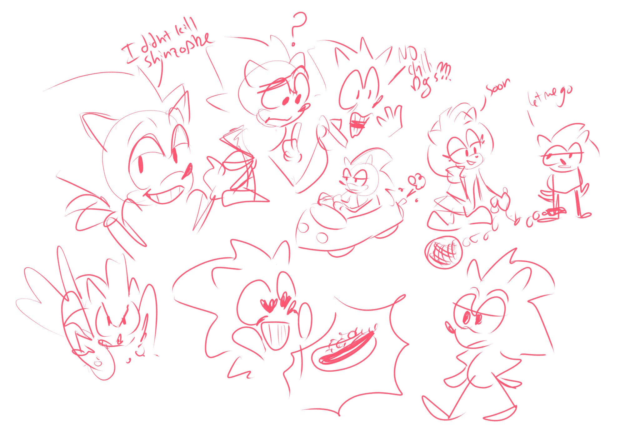 A bunch of goofy doodles of Sonic the (alleged) Hedgehog.